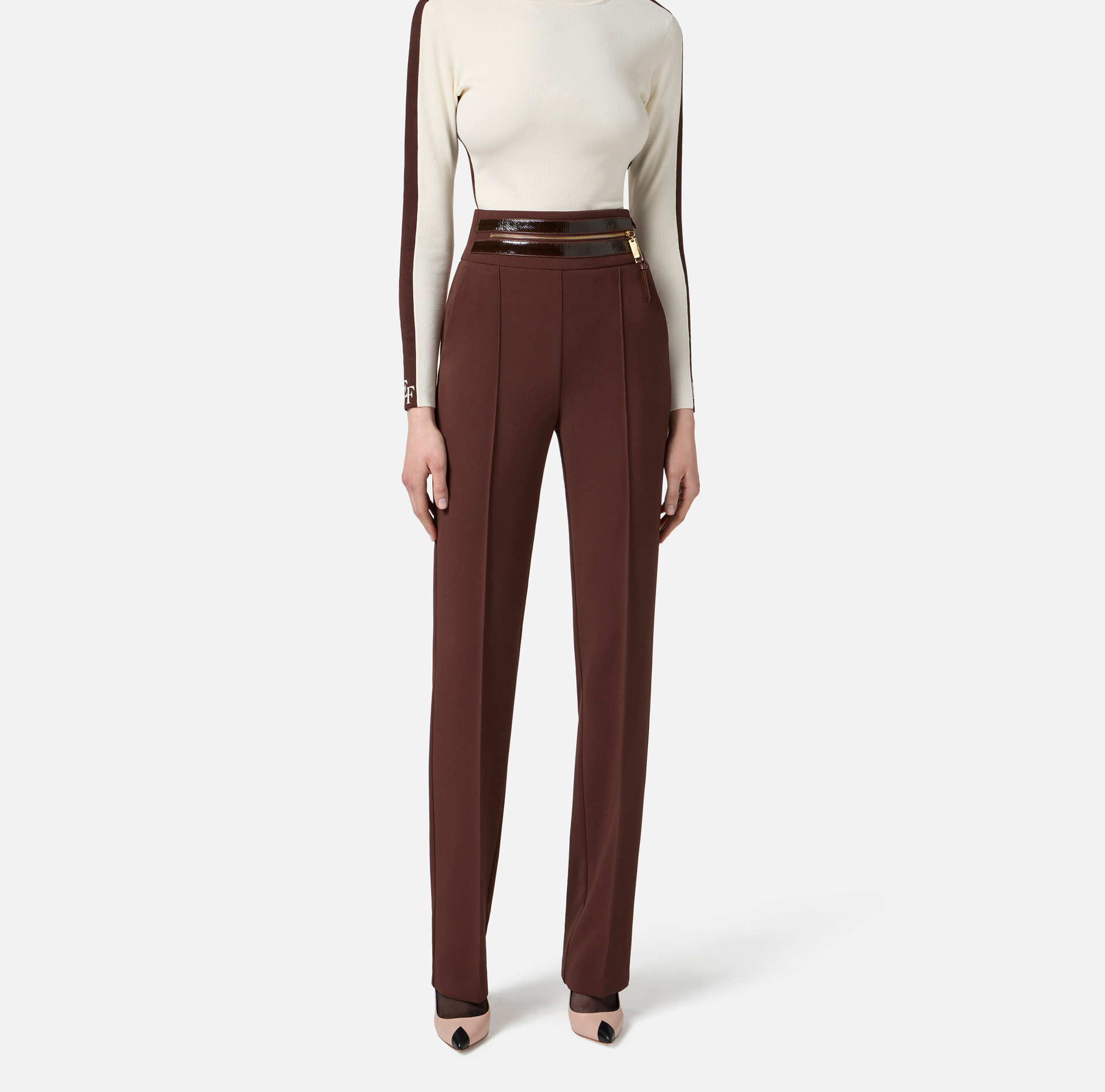 Pantalon en crêpe léger avec bande en craquelé - Elisabetta Franchi