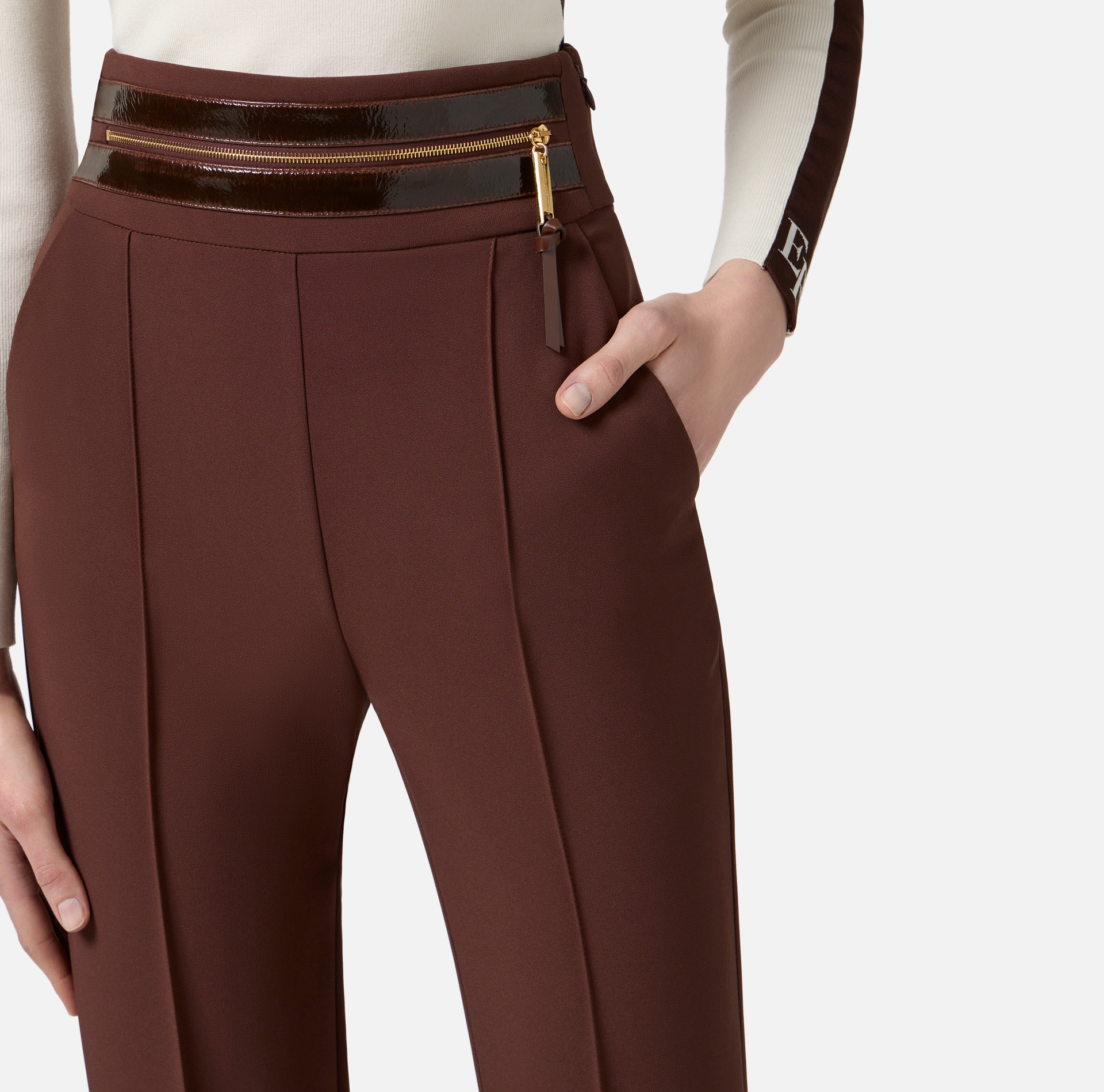 Pantalon en crêpe léger avec bande en craquelé - Elisabetta Franchi