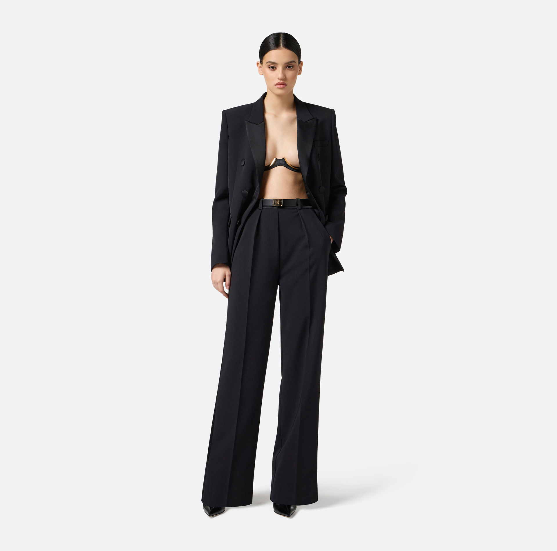 Pantalón de crepé ligero con detalles esmoquin - Elisabetta Franchi