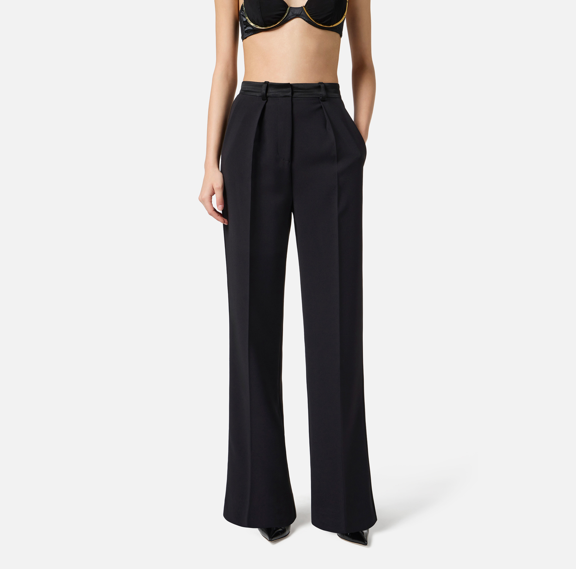 Pantalón de crepé ligero con detalles esmoquin - Elisabetta Franchi