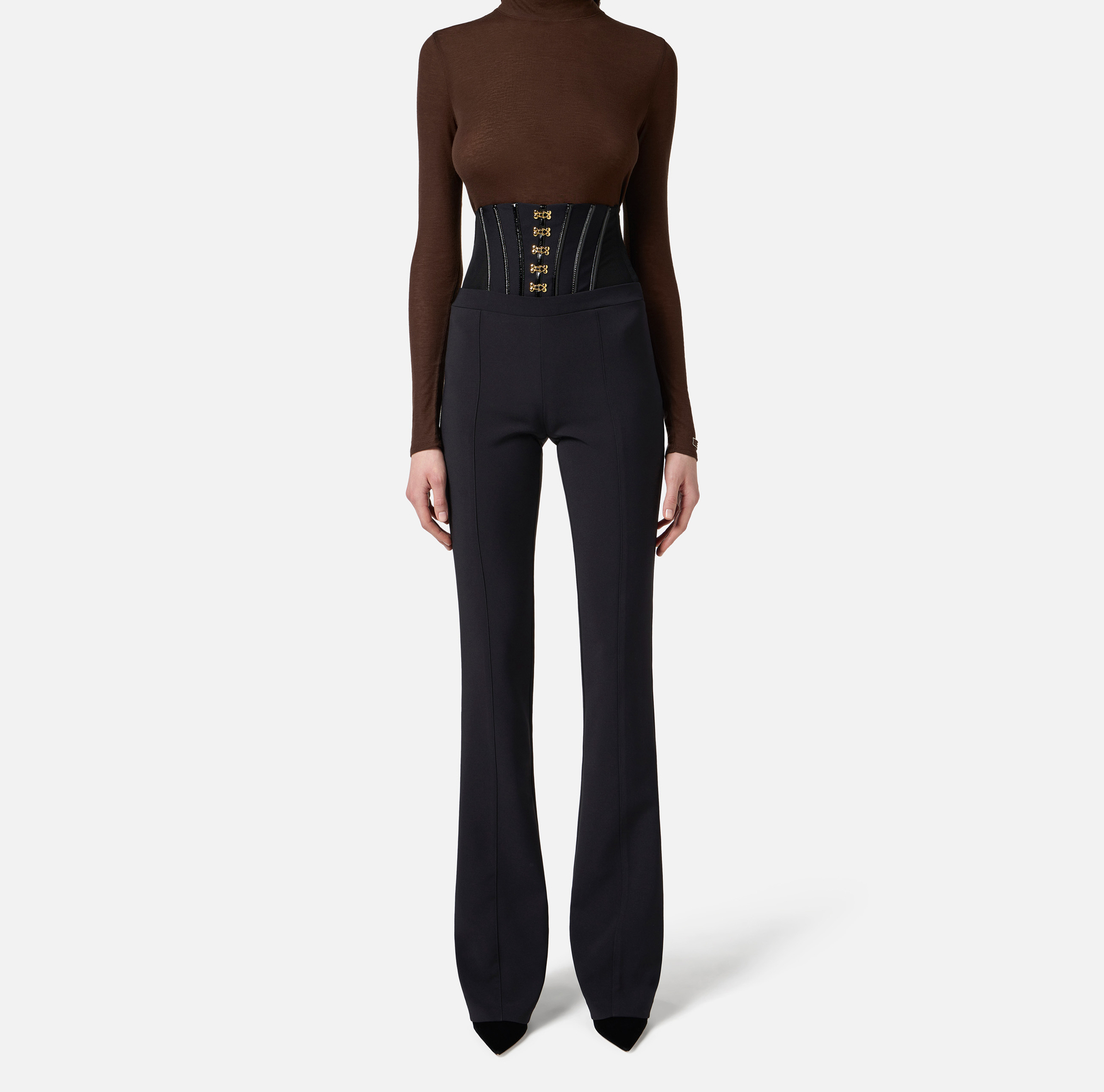 Pantalón de crepé ligero con ganchos joya - Elisabetta Franchi