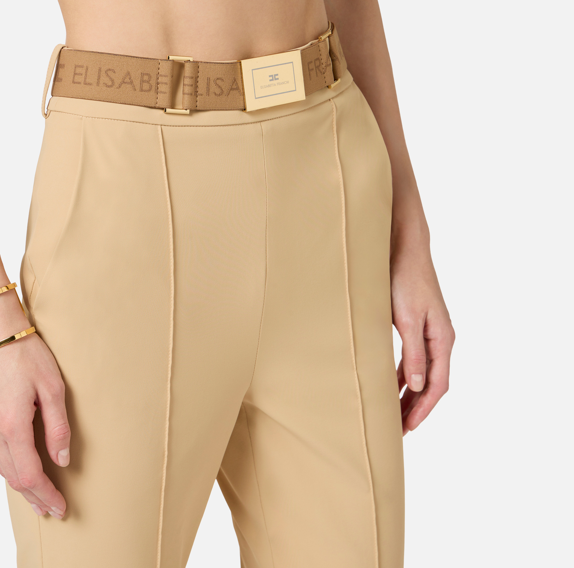 Pantalón de tela técnica bielástica con cinturón - Elisabetta Franchi