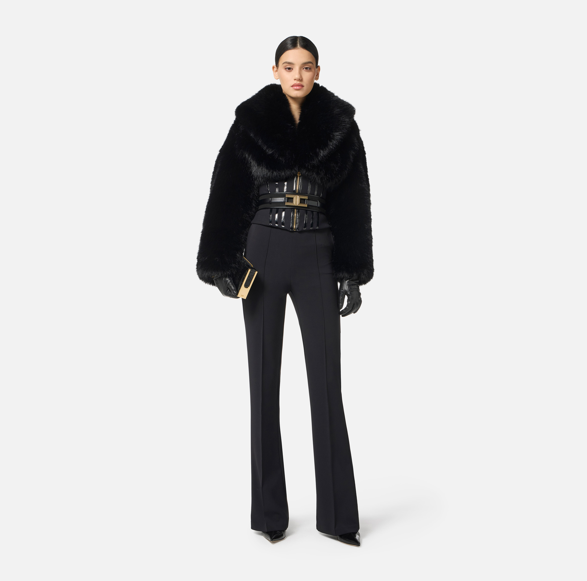 Pantalón de crepé ligero con cadena joya - Elisabetta Franchi