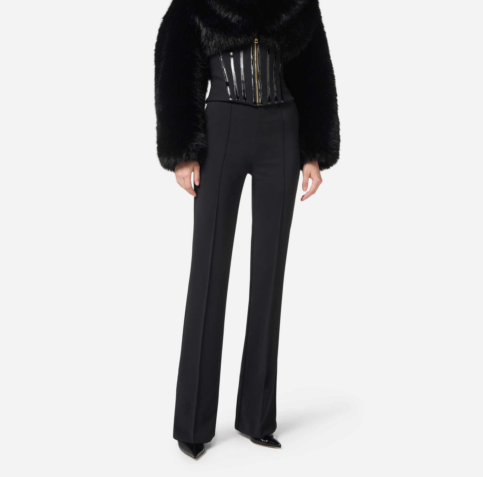 Pantalón de crepé ligero con cadena joya - Elisabetta Franchi
