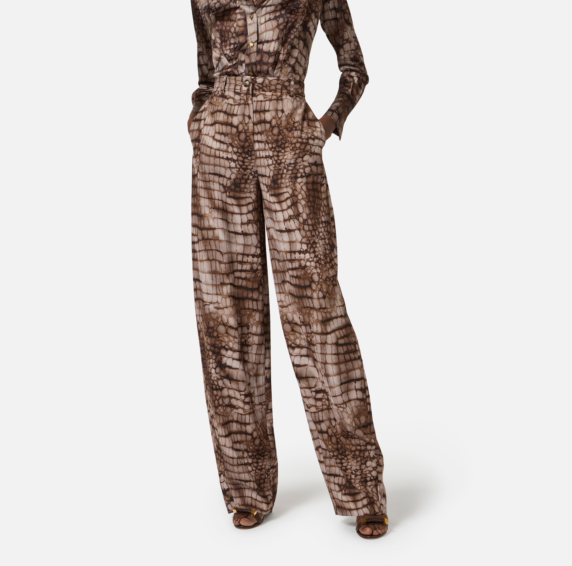 Spodnie z lekkiego dżerseju z nadrukiem skóry aligatora - Elisabetta Franchi