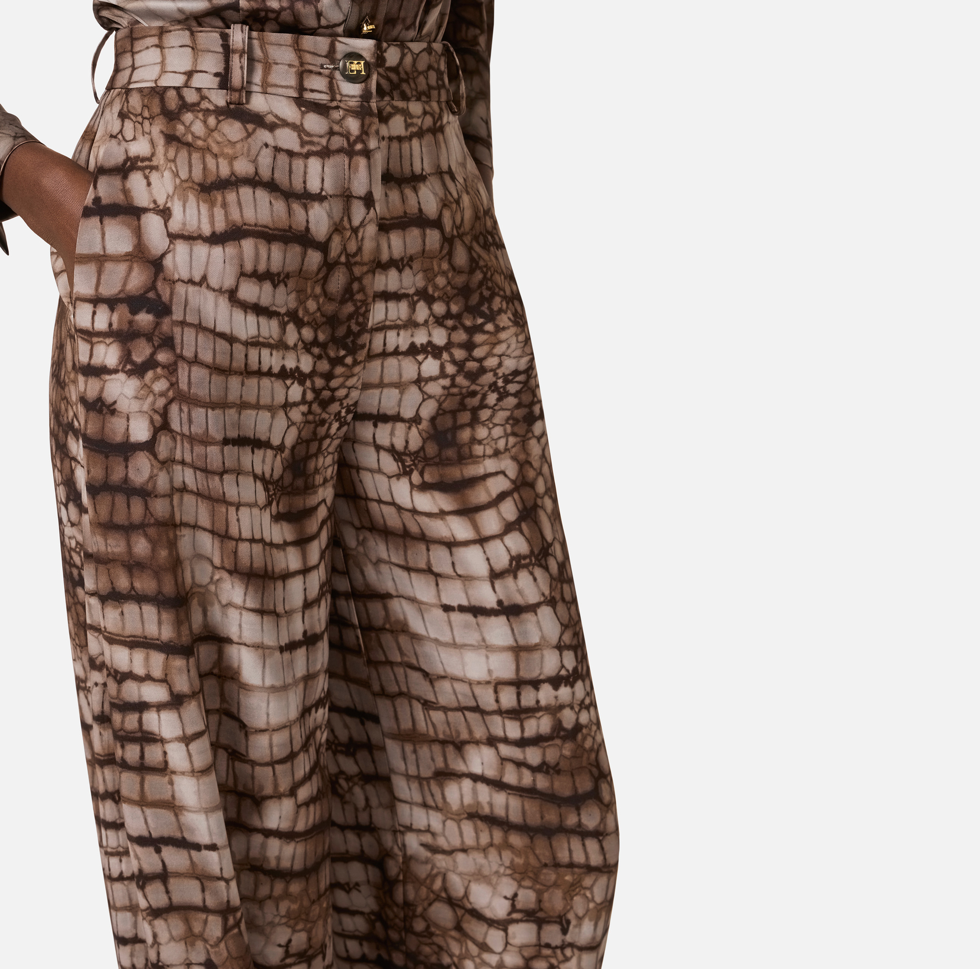 Spodnie z lekkiego dżerseju z nadrukiem skóry aligatora - Elisabetta Franchi