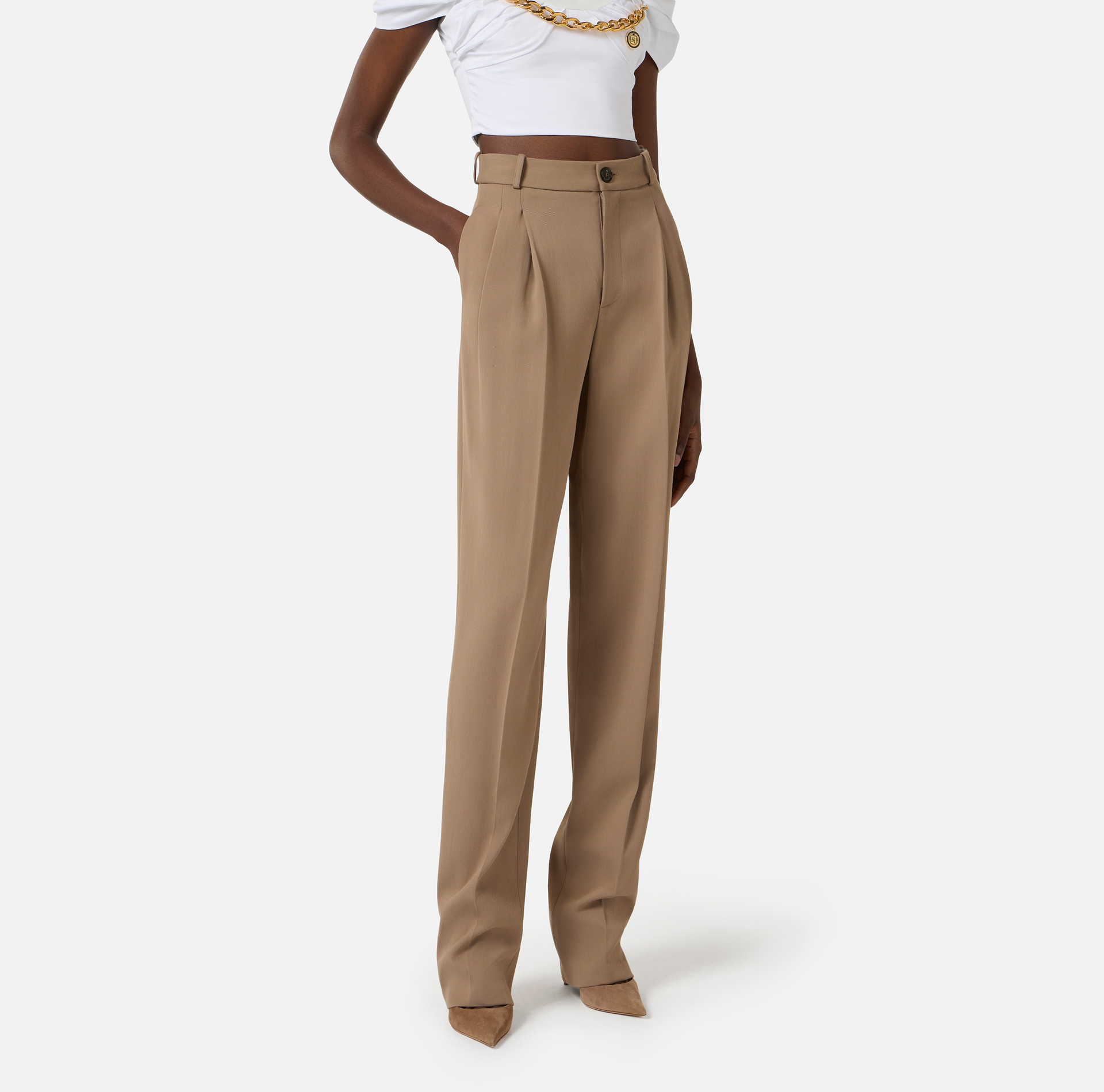 Spodnie z gabardyny z zaszewkami - Elisabetta Franchi