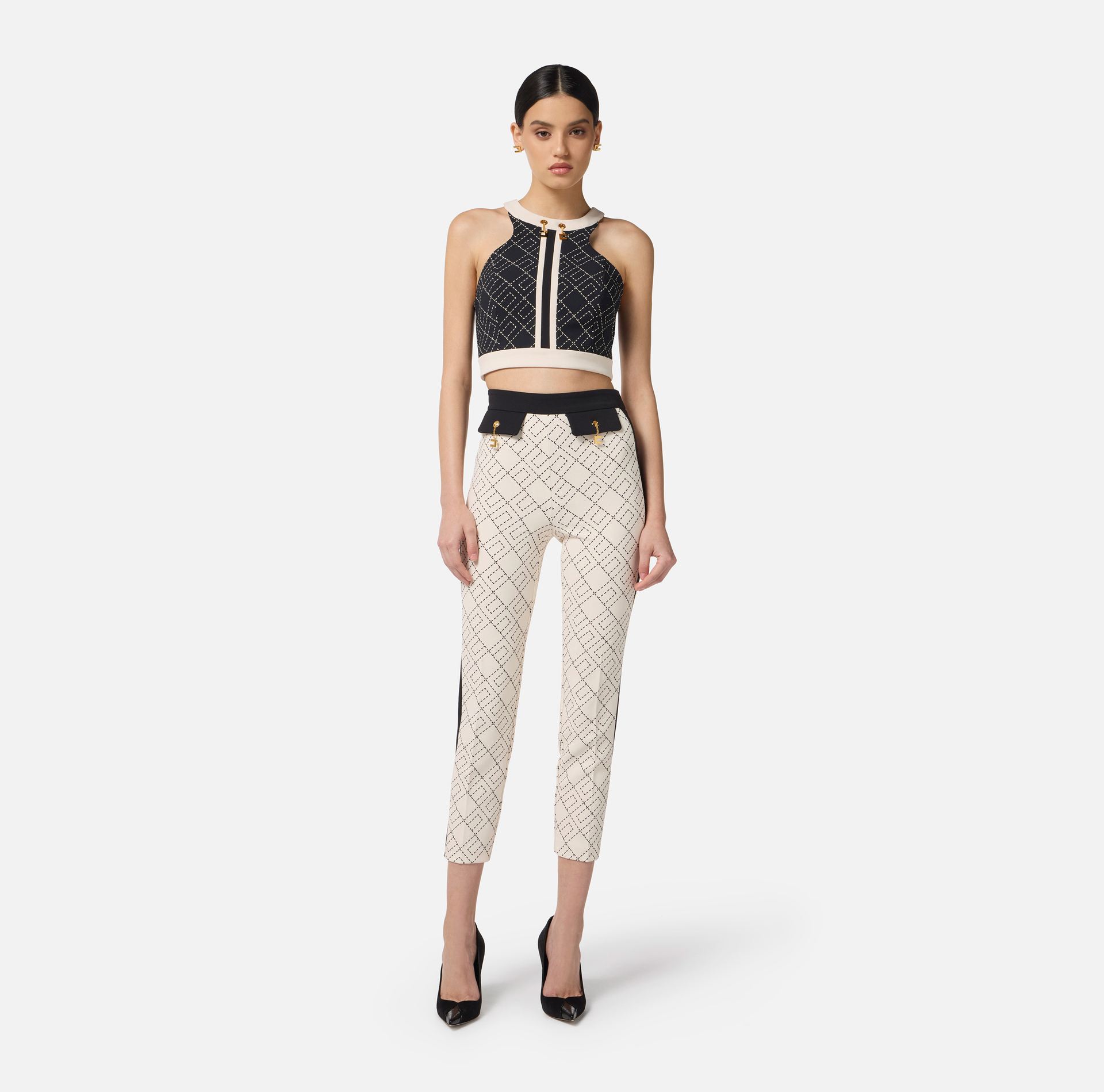 Pantalón bicolor de doble crepé con estampado - Elisabetta Franchi