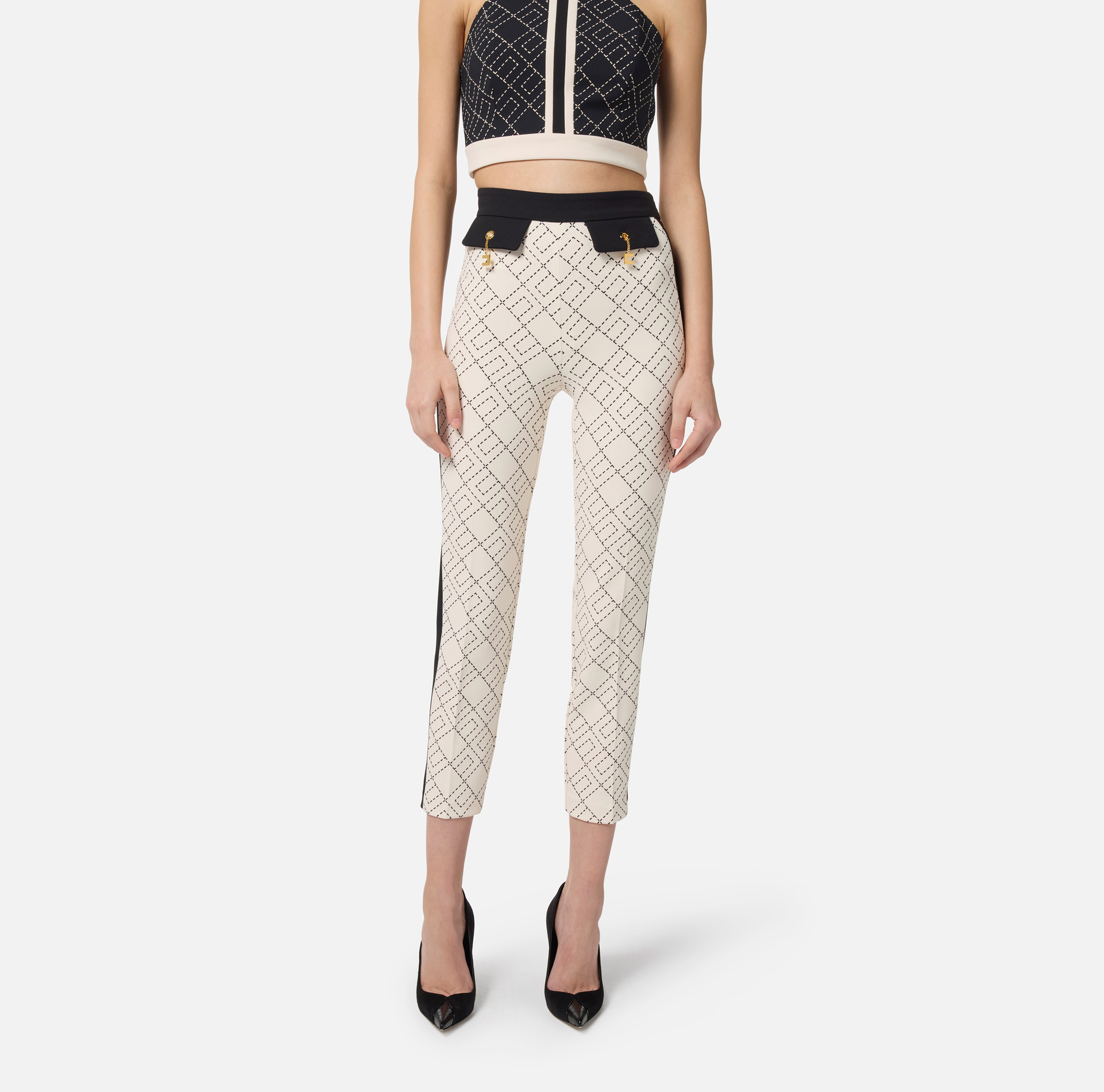 Pantalón bicolor de doble crepé con estampado - Elisabetta Franchi
