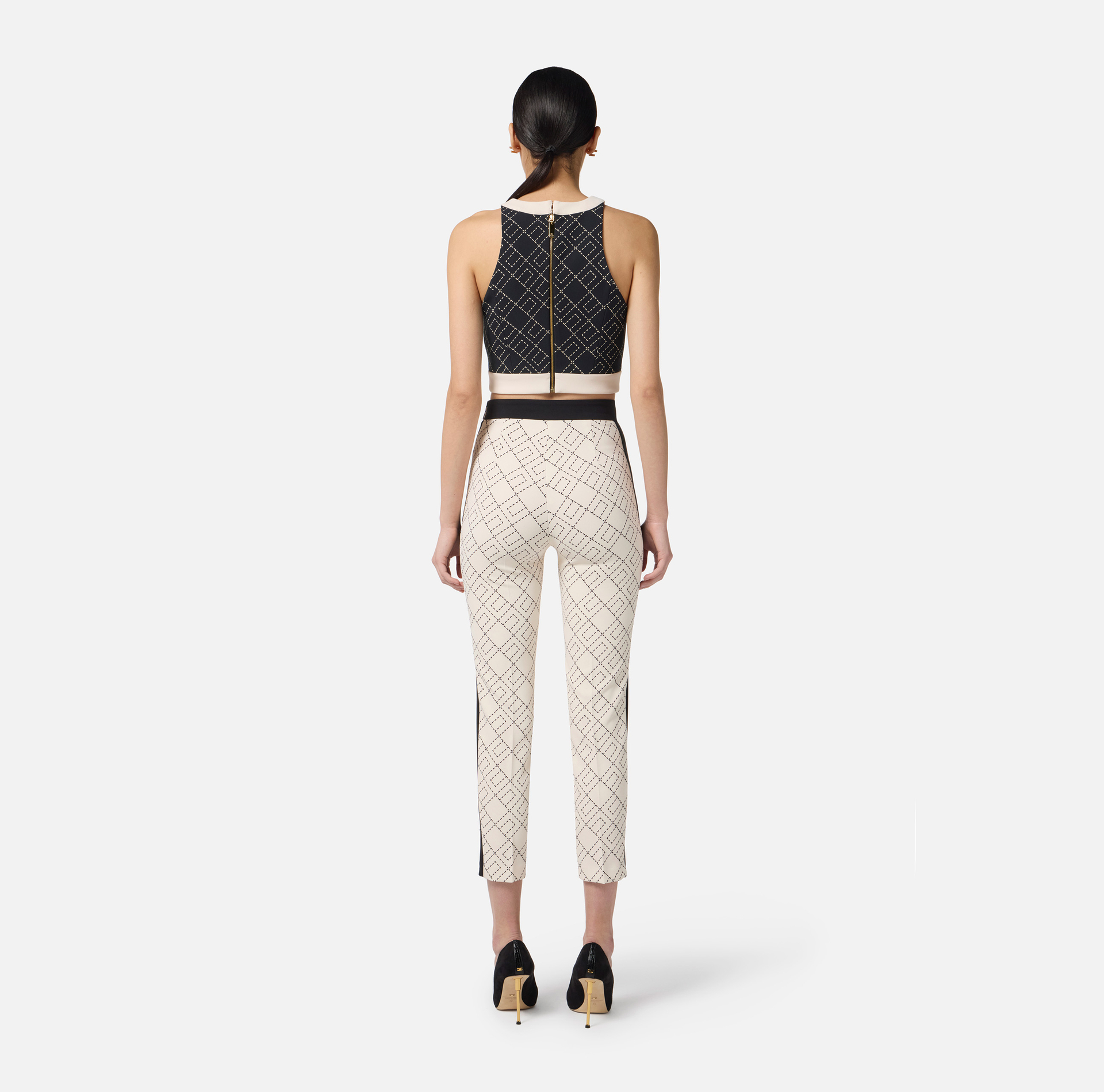 Pantalón bicolor de doble crepé con estampado - Elisabetta Franchi
