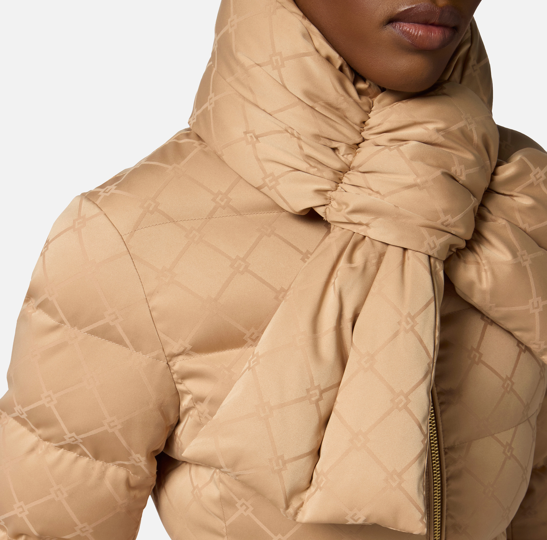Down jacket in jacquard voile fabric with belt - Elisabetta Franchi