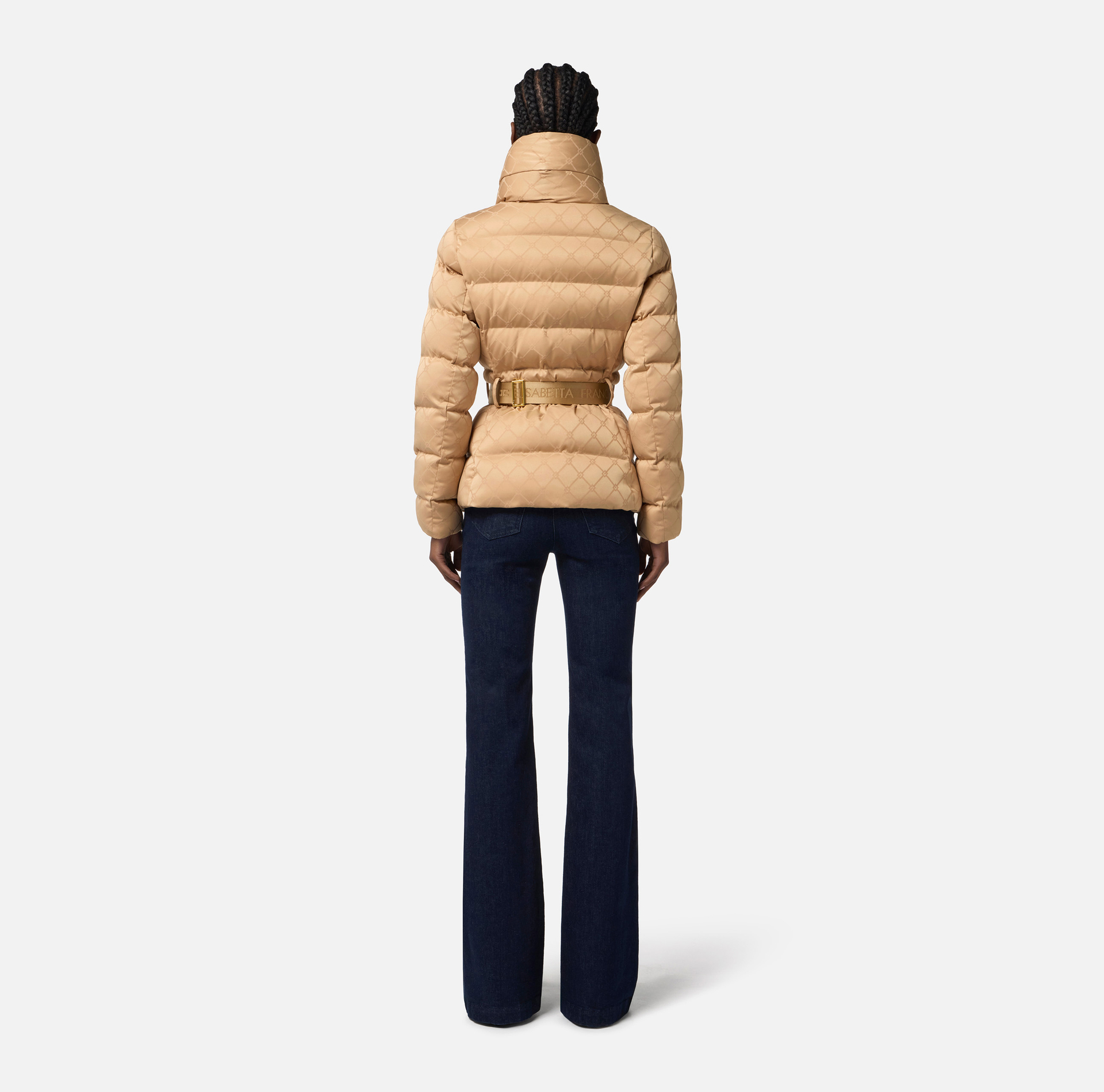 Down jacket in jacquard voile fabric with belt - Elisabetta Franchi