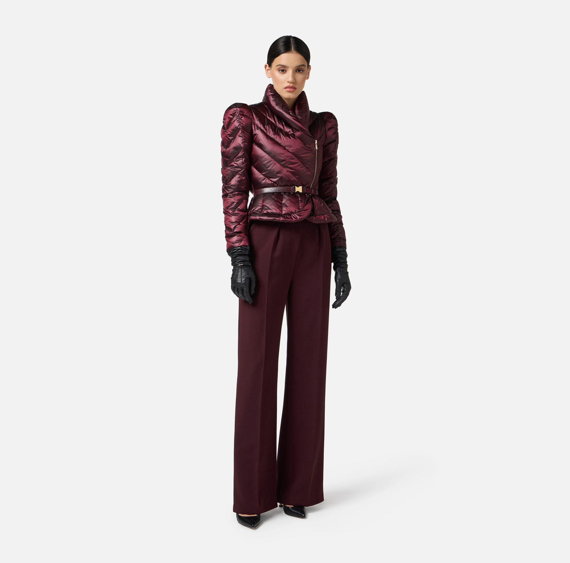 Down jacket in voile fabric with peplum - Elisabetta Franchi