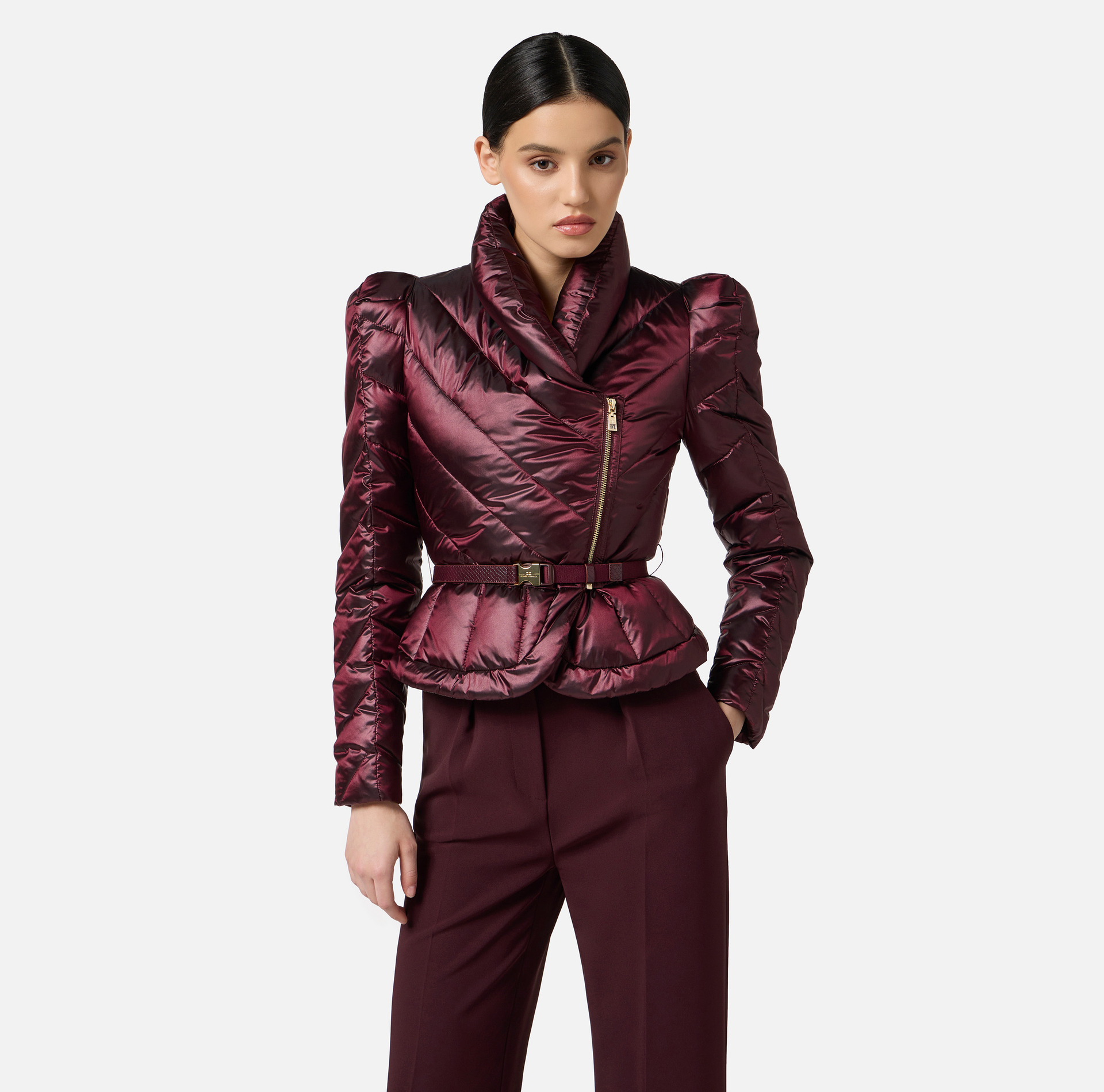 Down jacket in voile fabric with peplum - Elisabetta Franchi