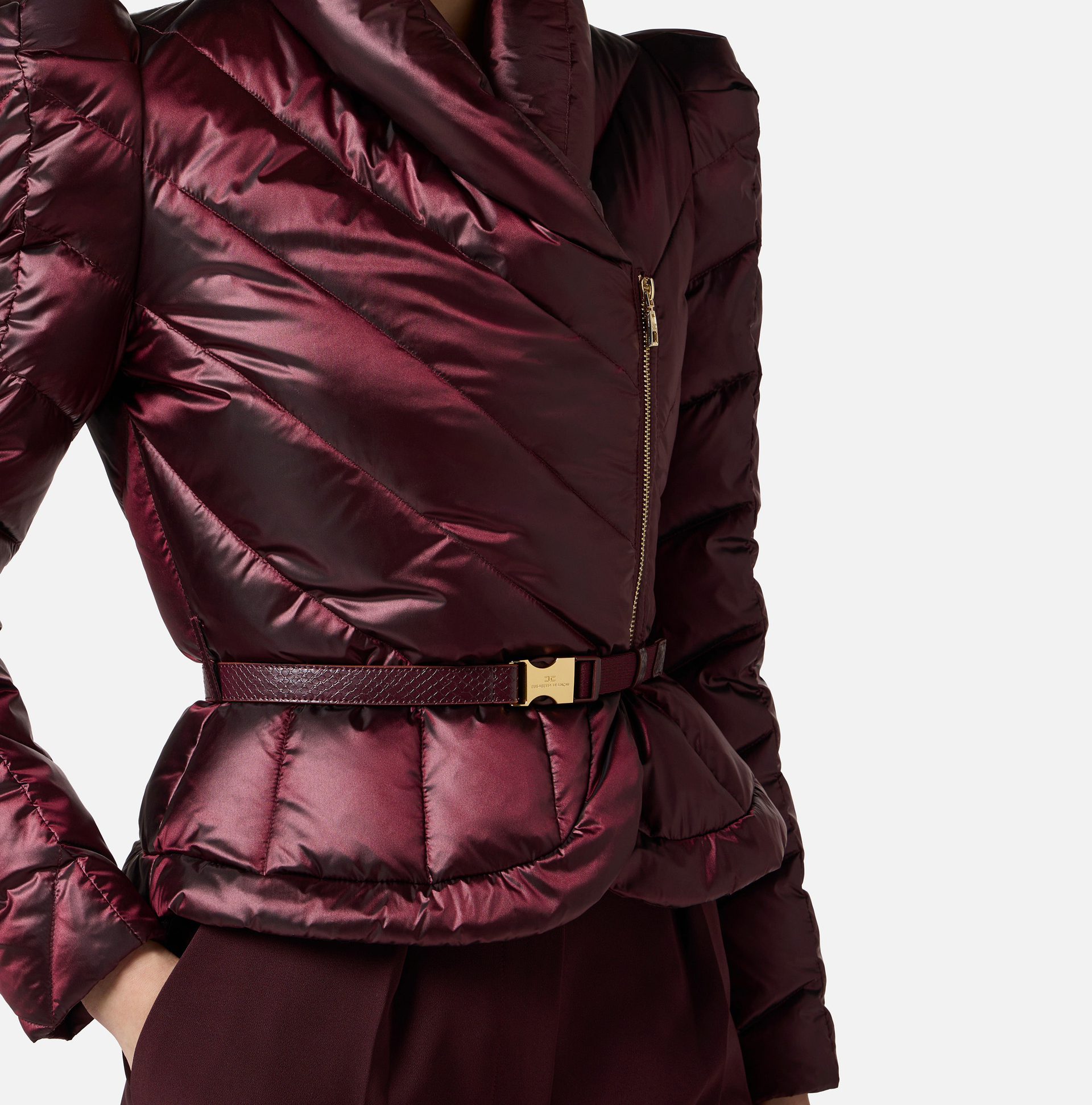 Down jacket in voile fabric with peplum - Elisabetta Franchi