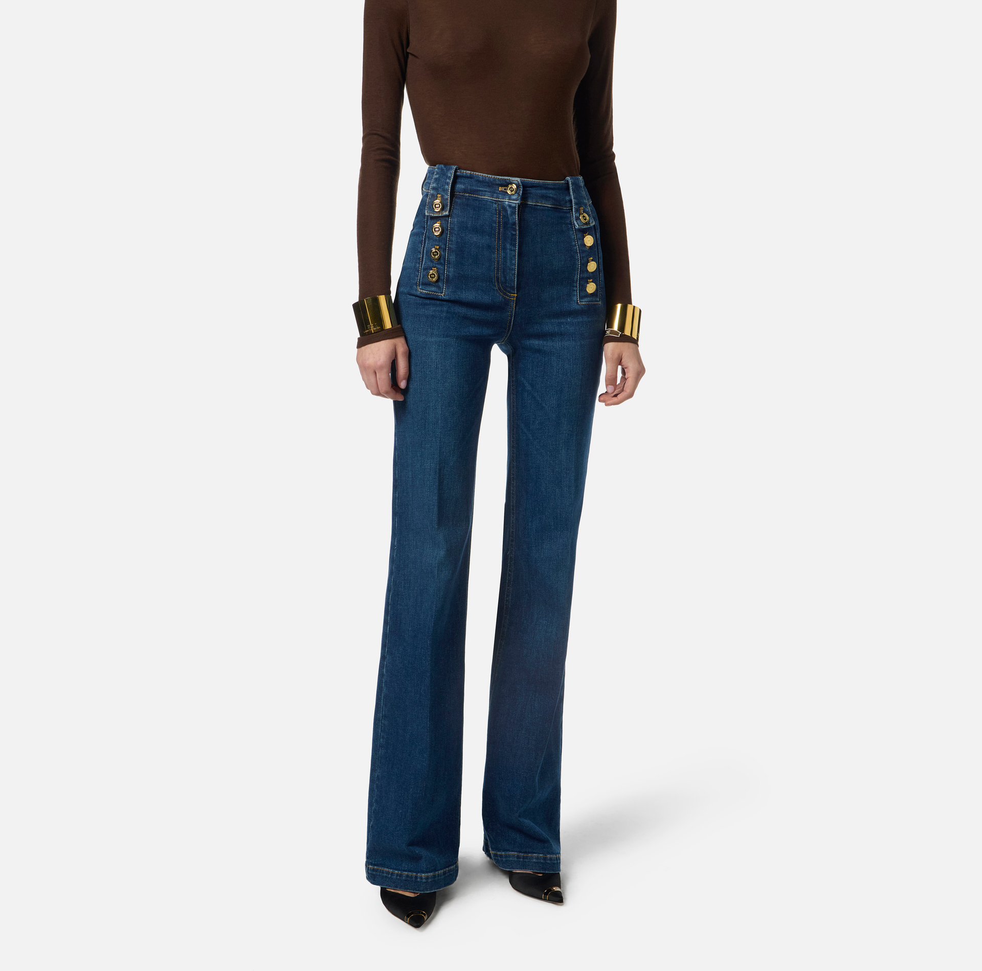 Palazzo jeans with buttons - Elisabetta Franchi