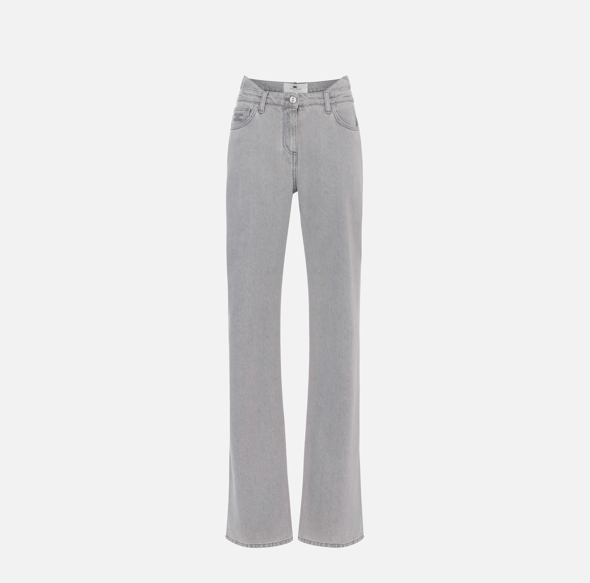Pantalón denim con cinturilla doble y logotipo bordado - Elisabetta Franchi
