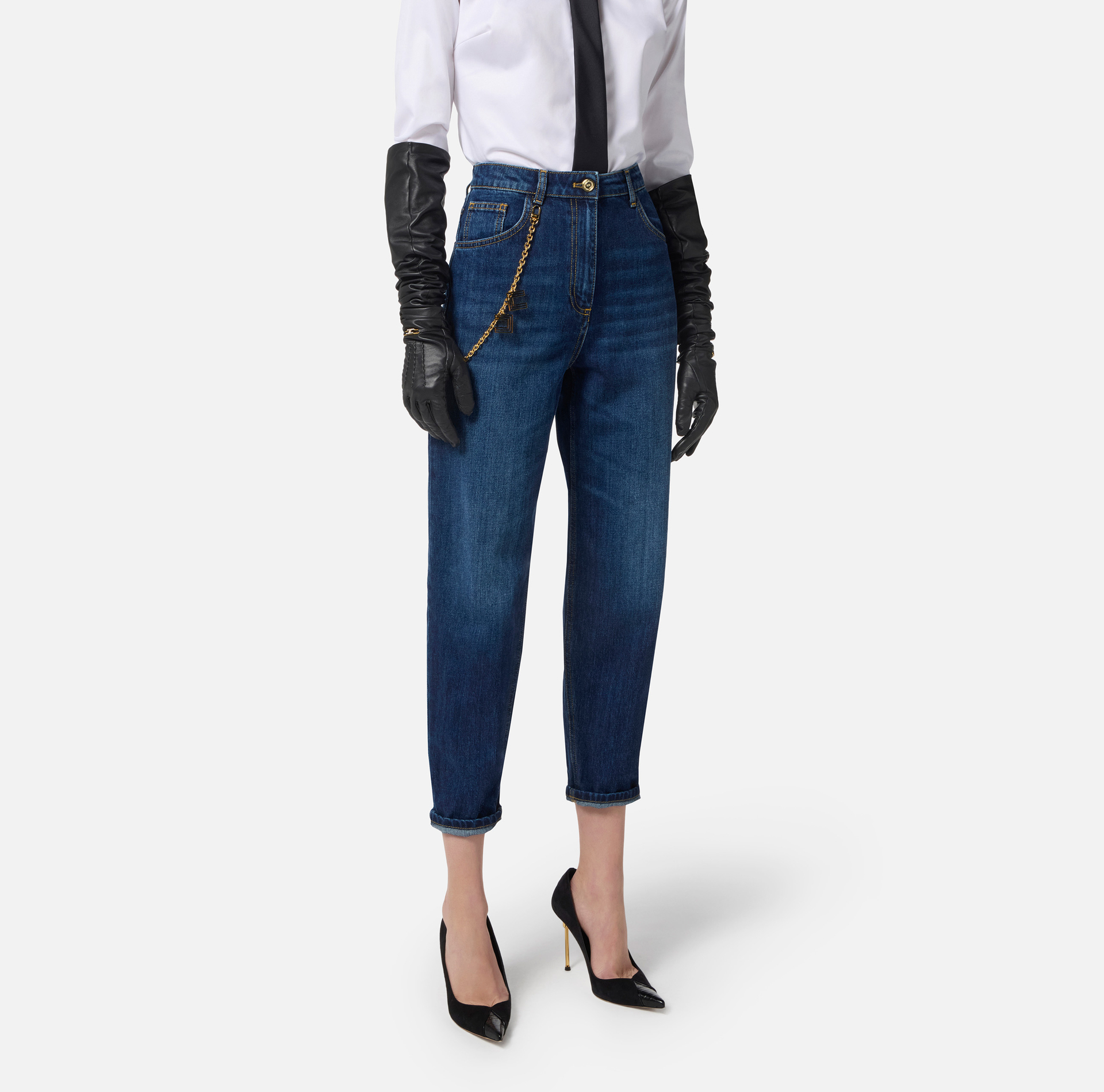 Pantalón denim con cadena joya - Elisabetta Franchi