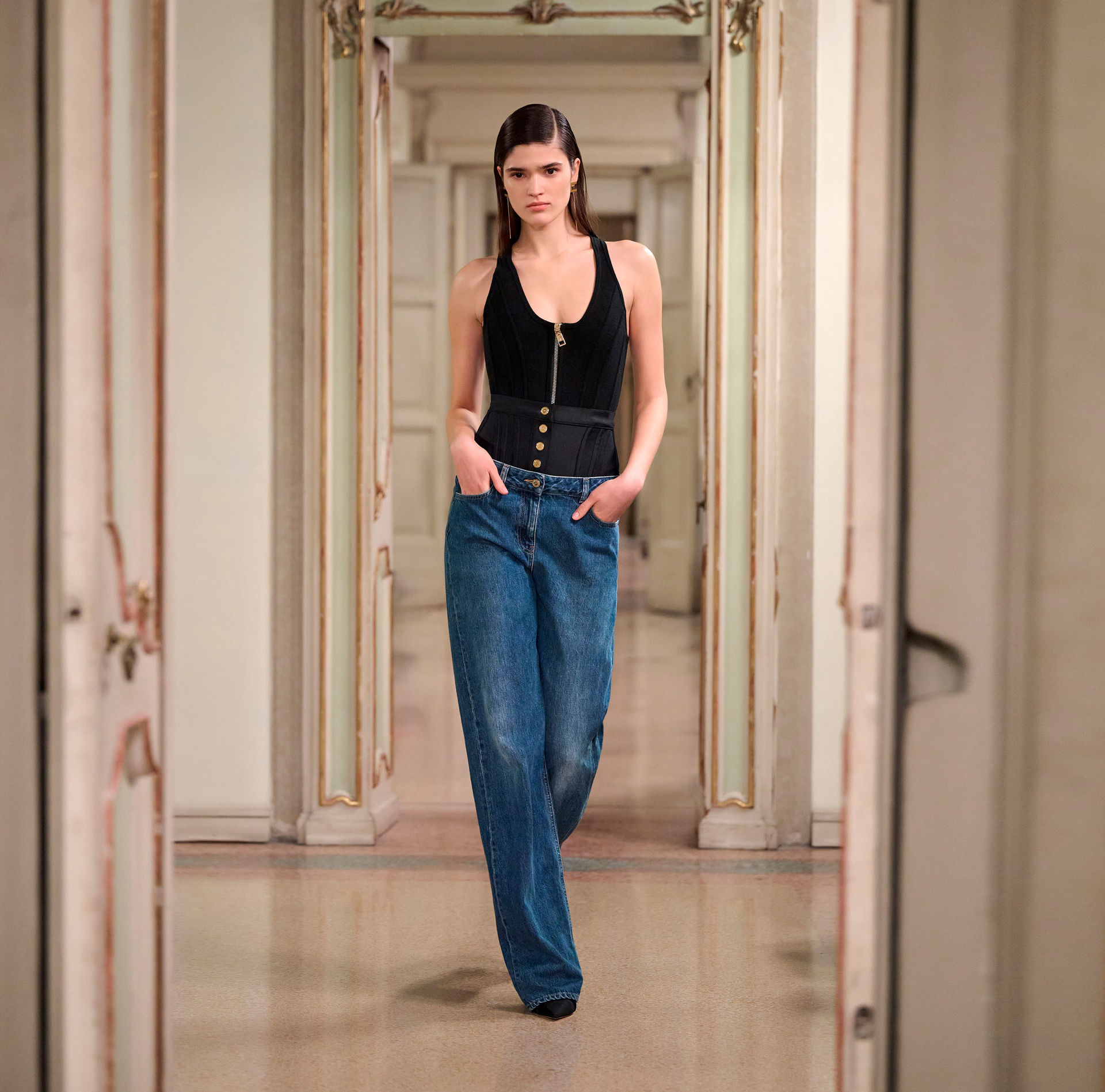 Pantalón denim con cinturilla de neopreno - Elisabetta Franchi