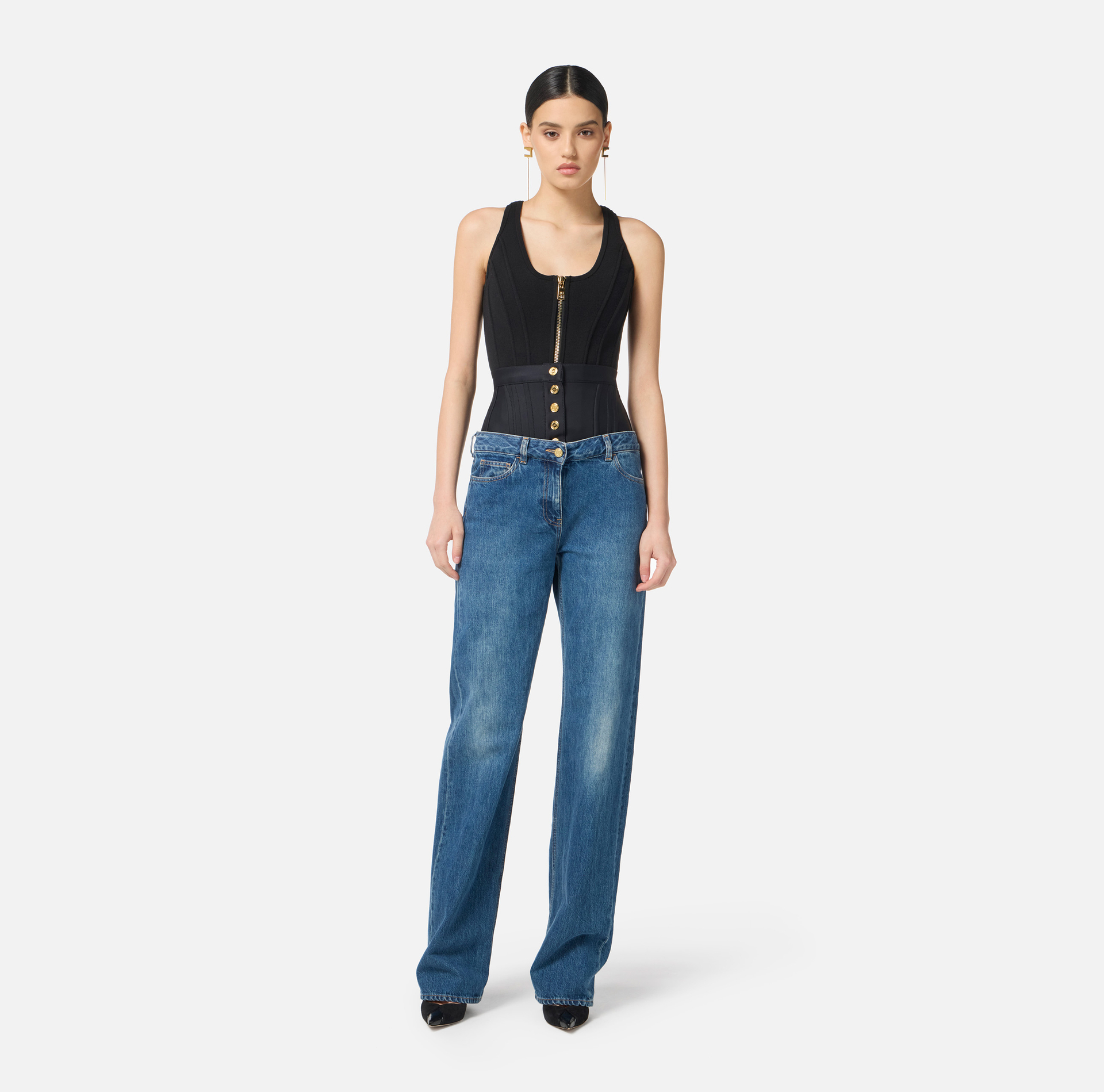 Pantalón denim con cinturilla de neopreno - Elisabetta Franchi