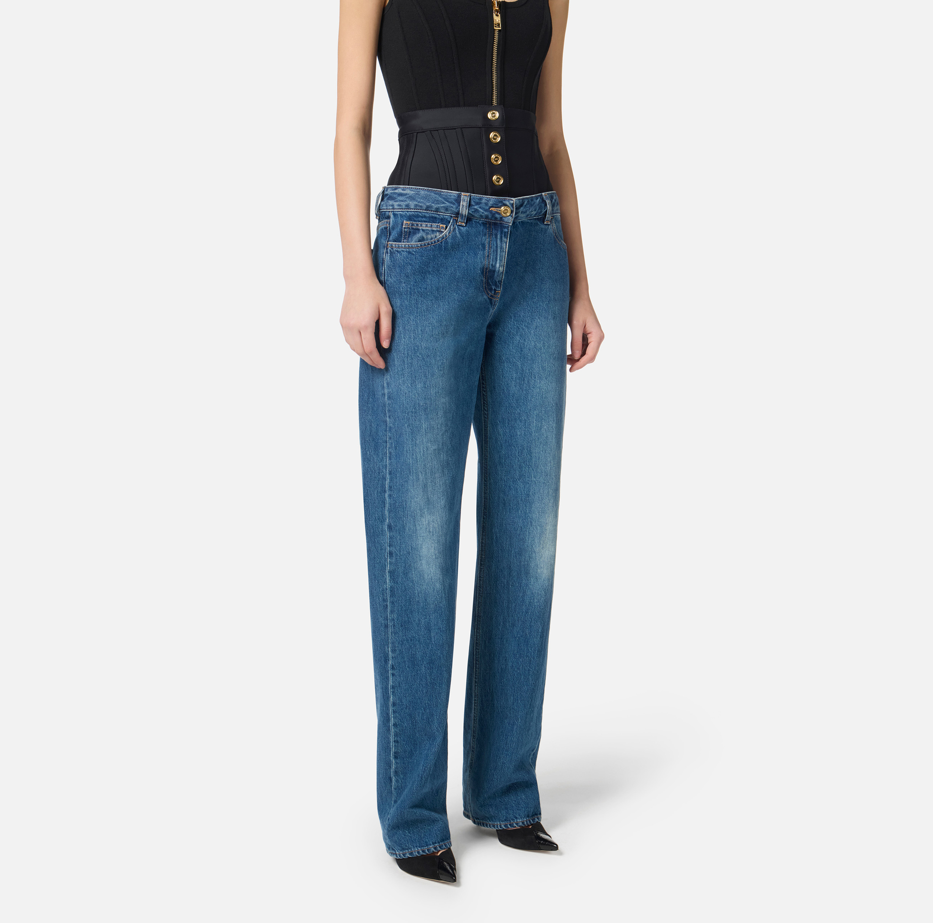 Pantalón denim con cinturilla de neopreno - Elisabetta Franchi