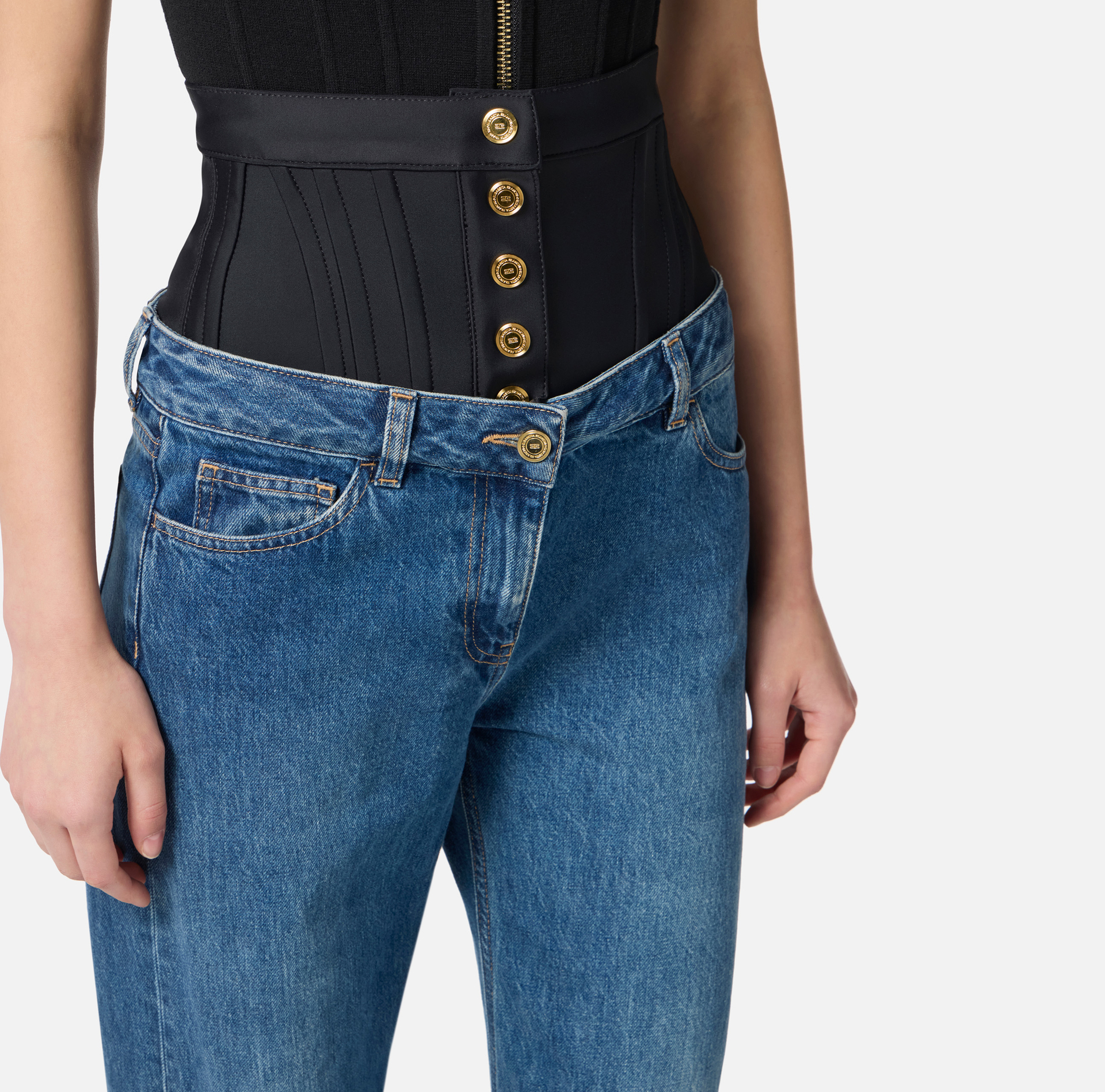 Pantalón denim con cinturilla de neopreno - Elisabetta Franchi