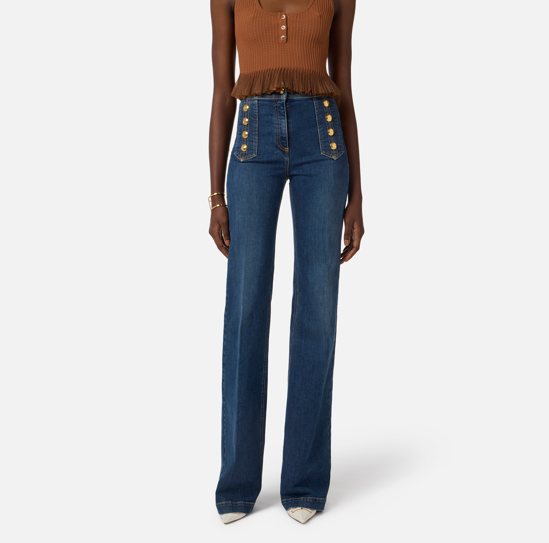 Jeansy palazzo z guzikami - Elisabetta Franchi