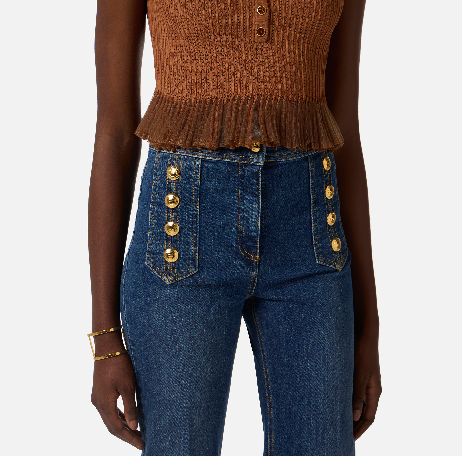 Jeansy palazzo z guzikami - Elisabetta Franchi