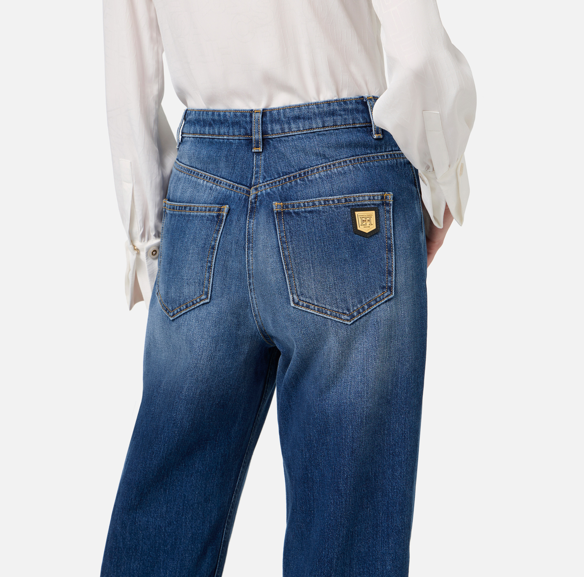 Jeans boyfriend in cotone stretch con risvolto - Elisabetta Franchi