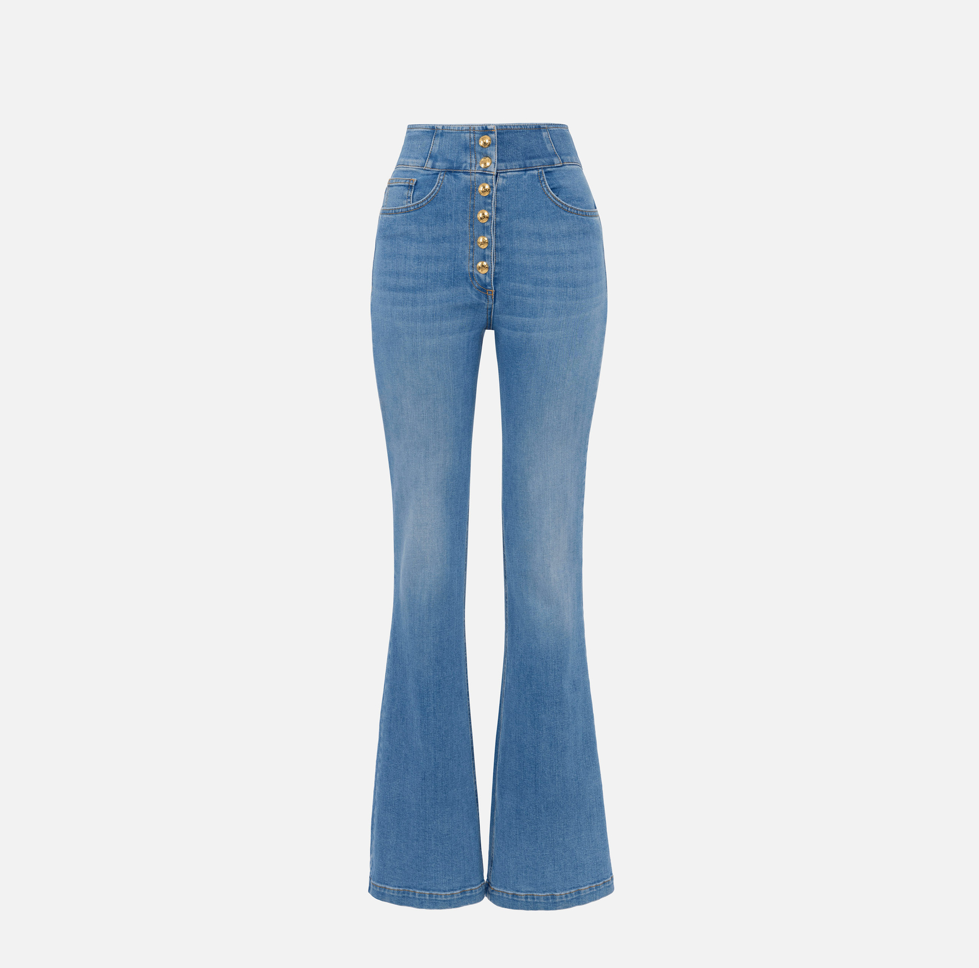 Jeansy z wysokim stanem i guzikami z logo - ABBIGLIAMENTO - Elisabetta Franchi