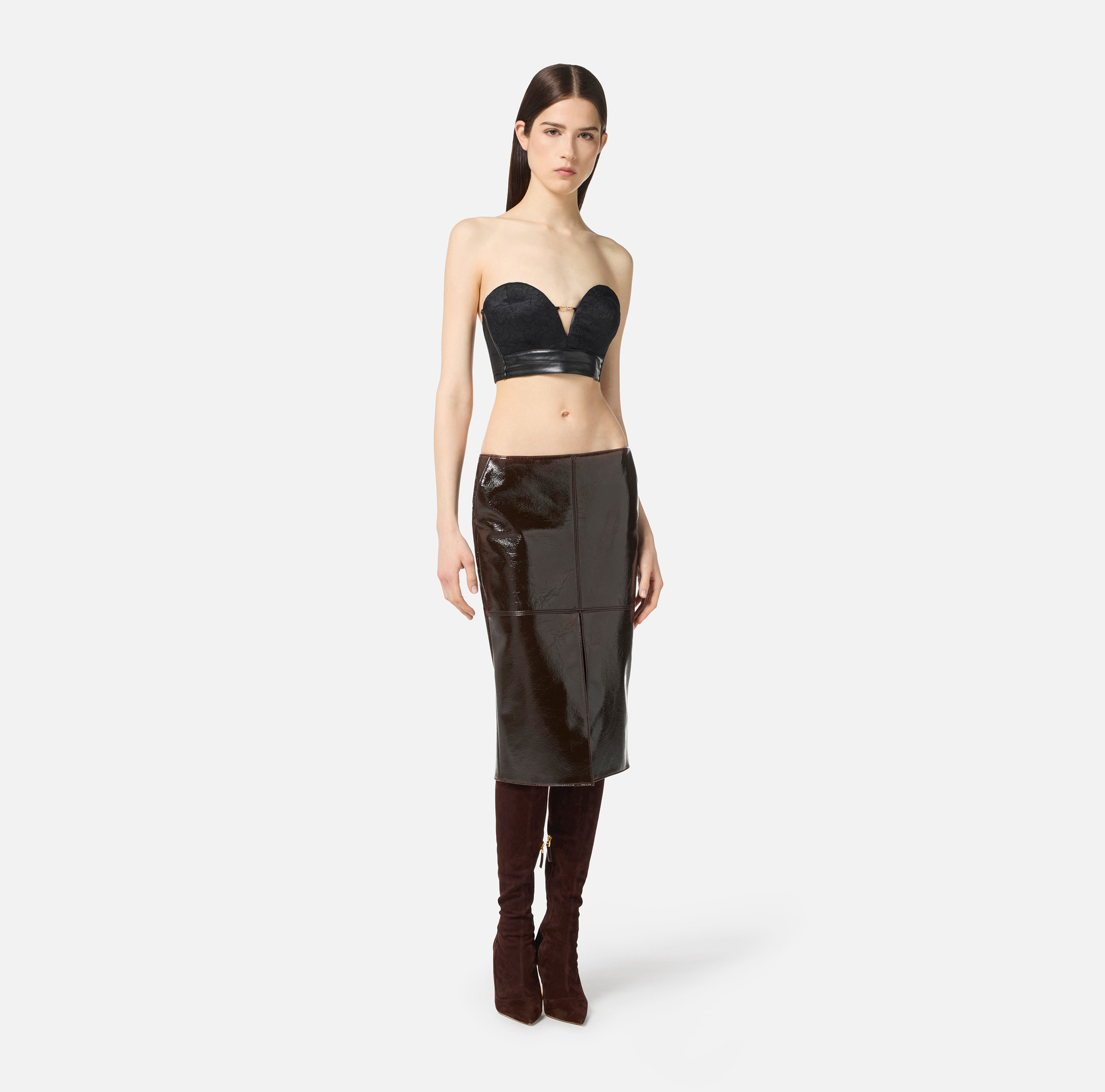 Bustier top in floral lace with jewel logo - Elisabetta Franchi
