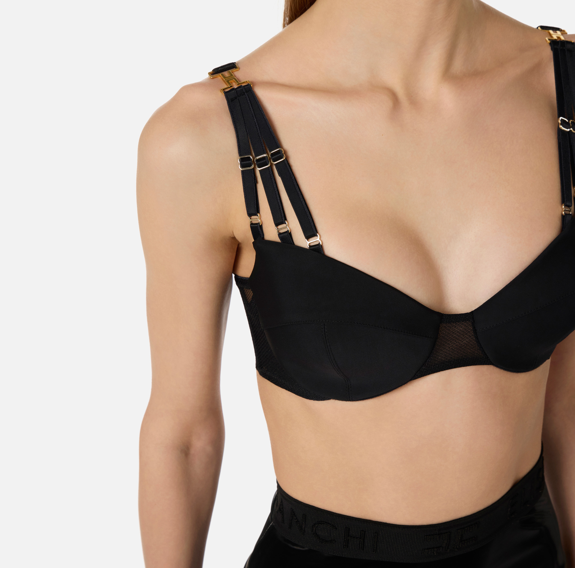 Biustonosz z dżerseju i tiulu z elastycznymi wstawkami - Elisabetta Franchi