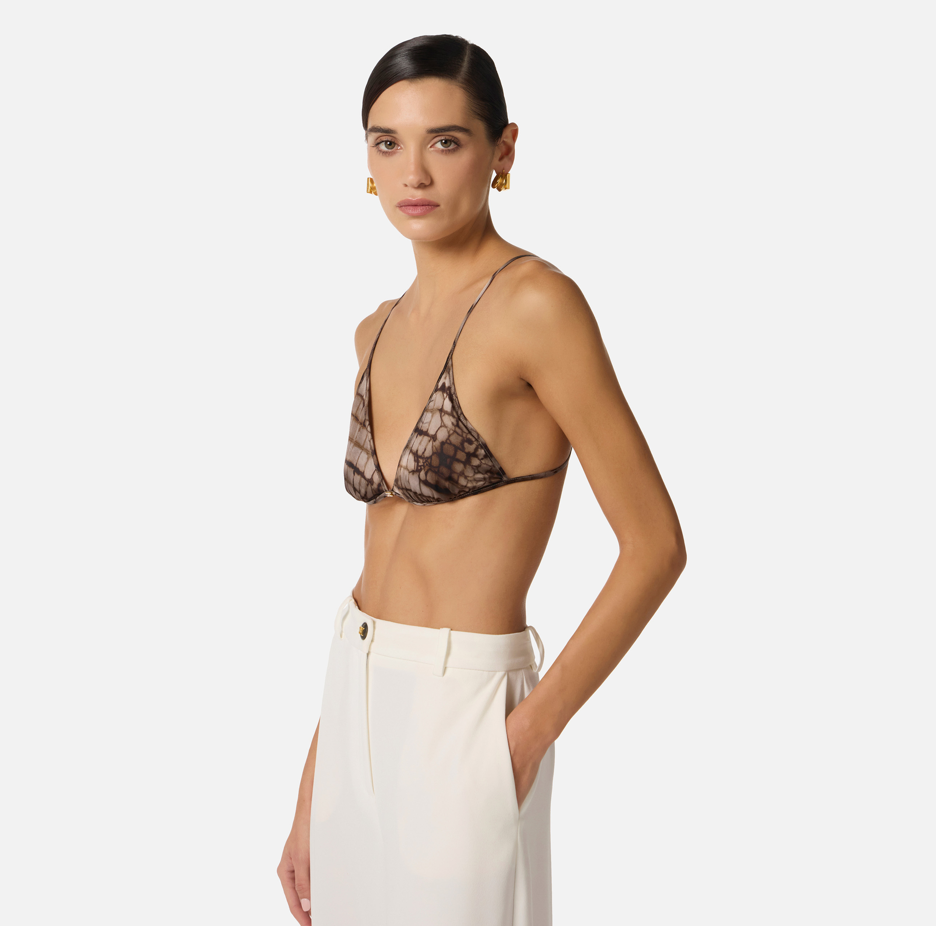 Biustonosz z satyny z nadrukiem skóry aligatora - Elisabetta Franchi