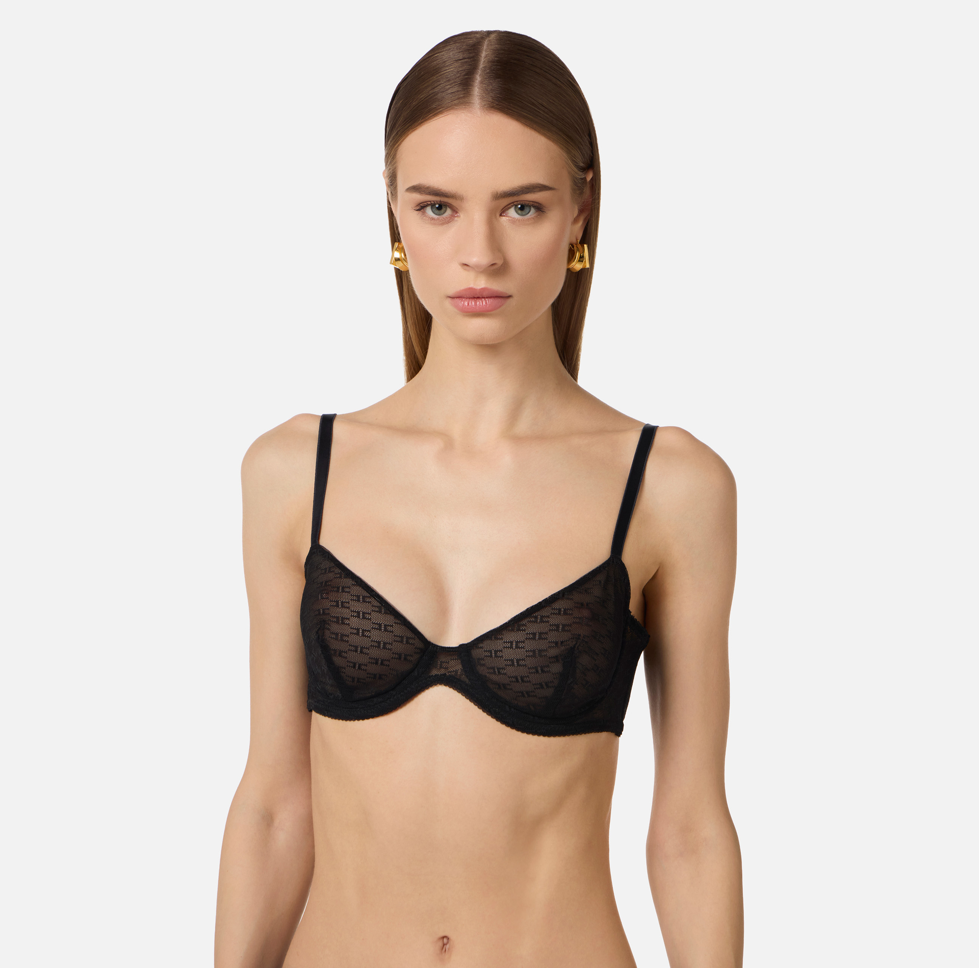 Biustonosz z tiulu z wzorem monogramu - Elisabetta Franchi