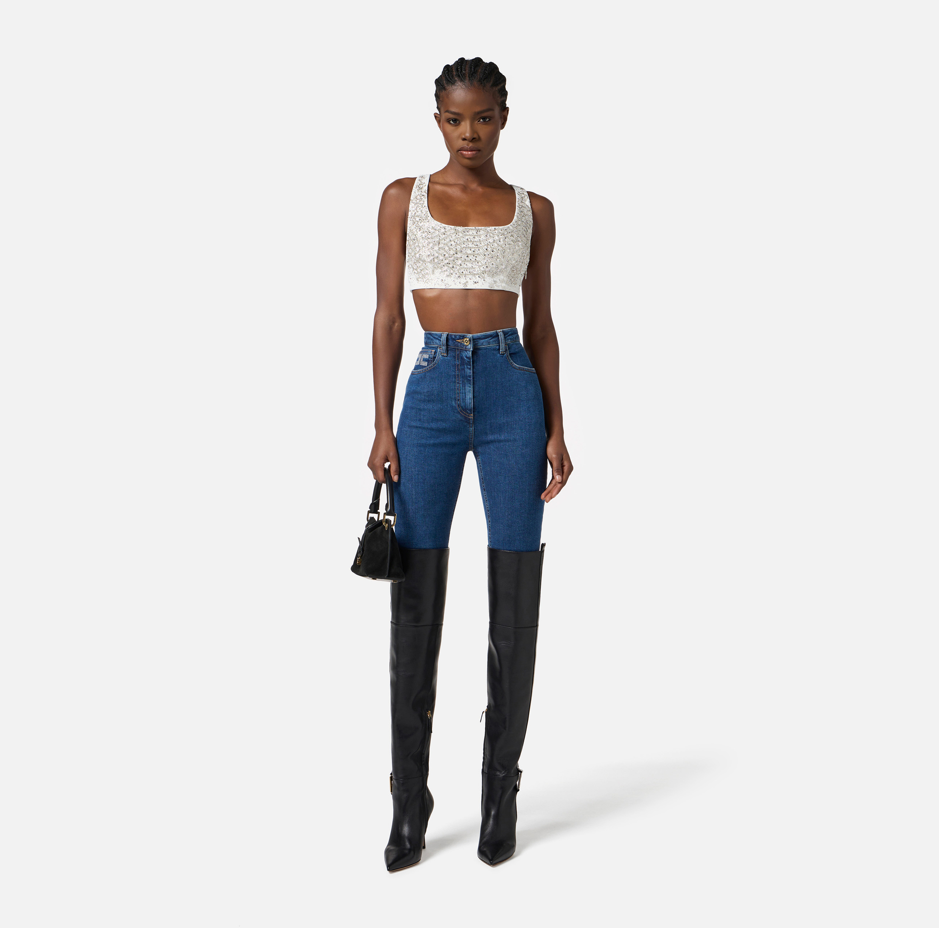 Top in lightweight crêpe fabric with crystals - Elisabetta Franchi