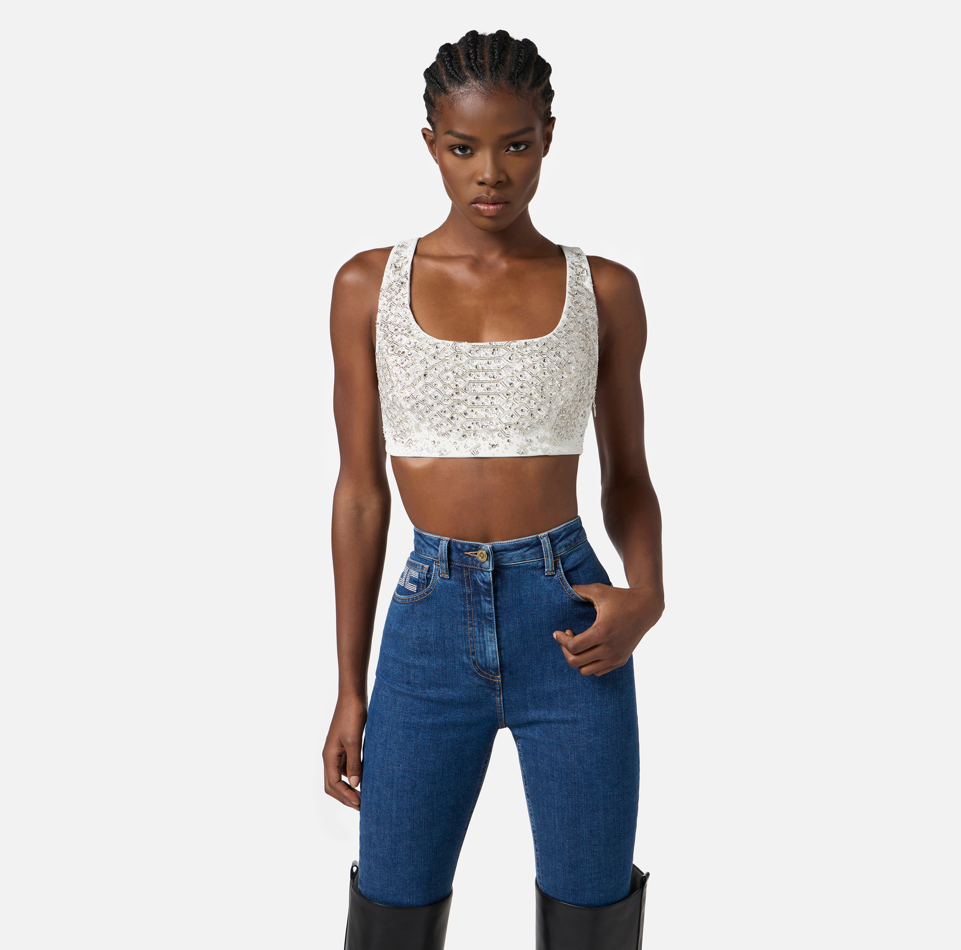 Top in lightweight crêpe fabric with crystals - Elisabetta Franchi