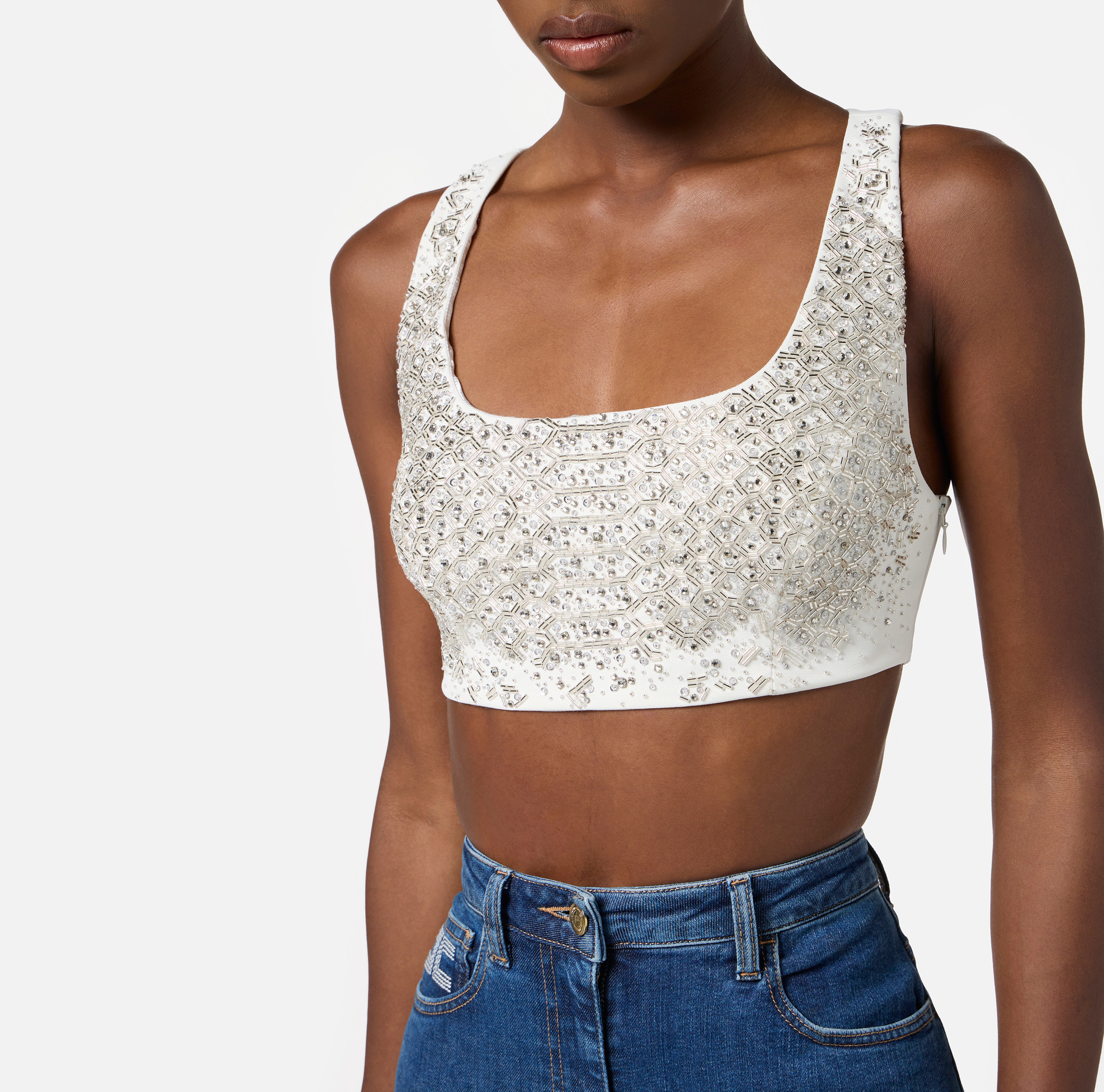 Top in lightweight crêpe fabric with crystals - Elisabetta Franchi