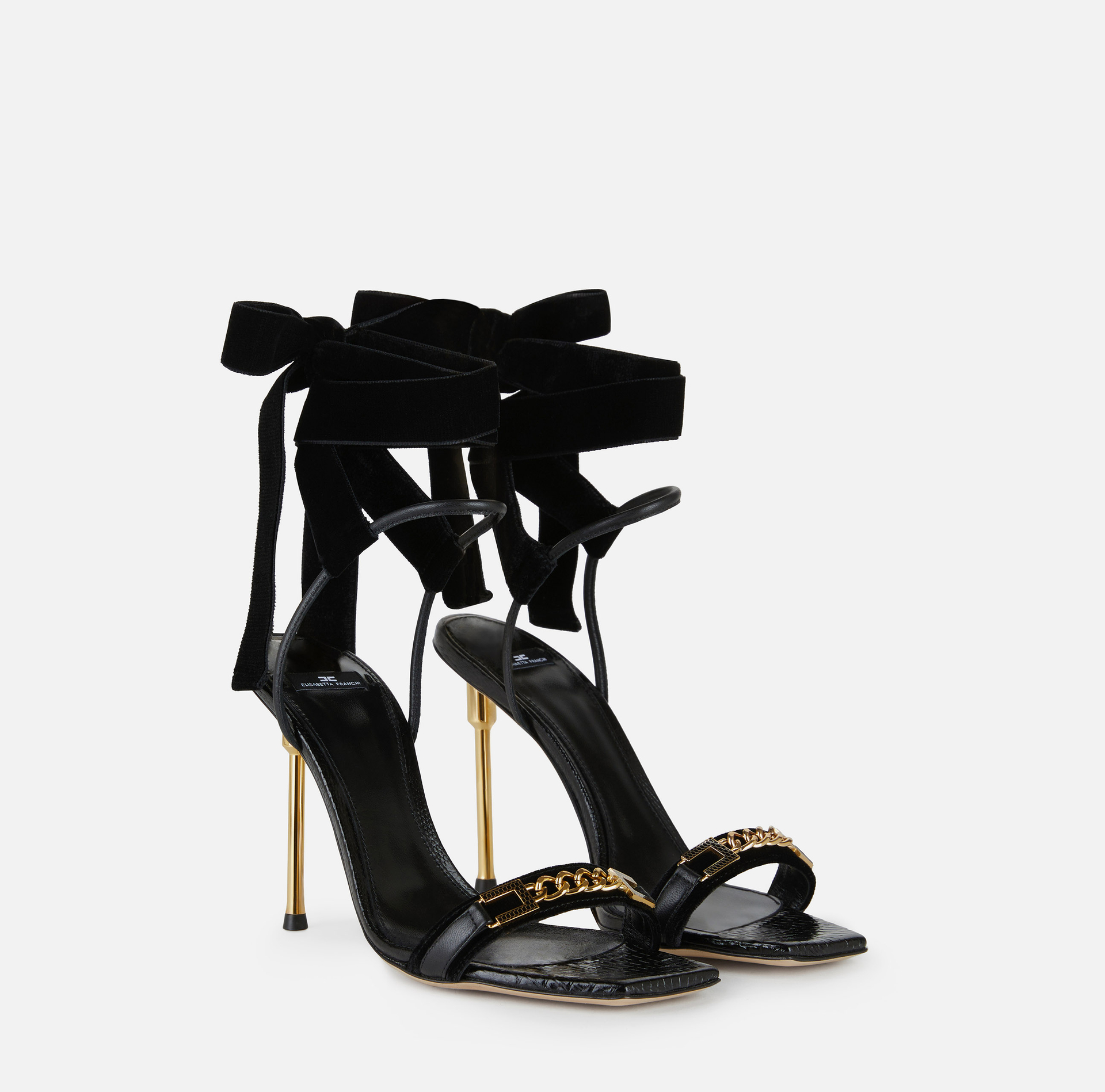 Nappa leather sandals with velvet ribbons - Elisabetta Franchi