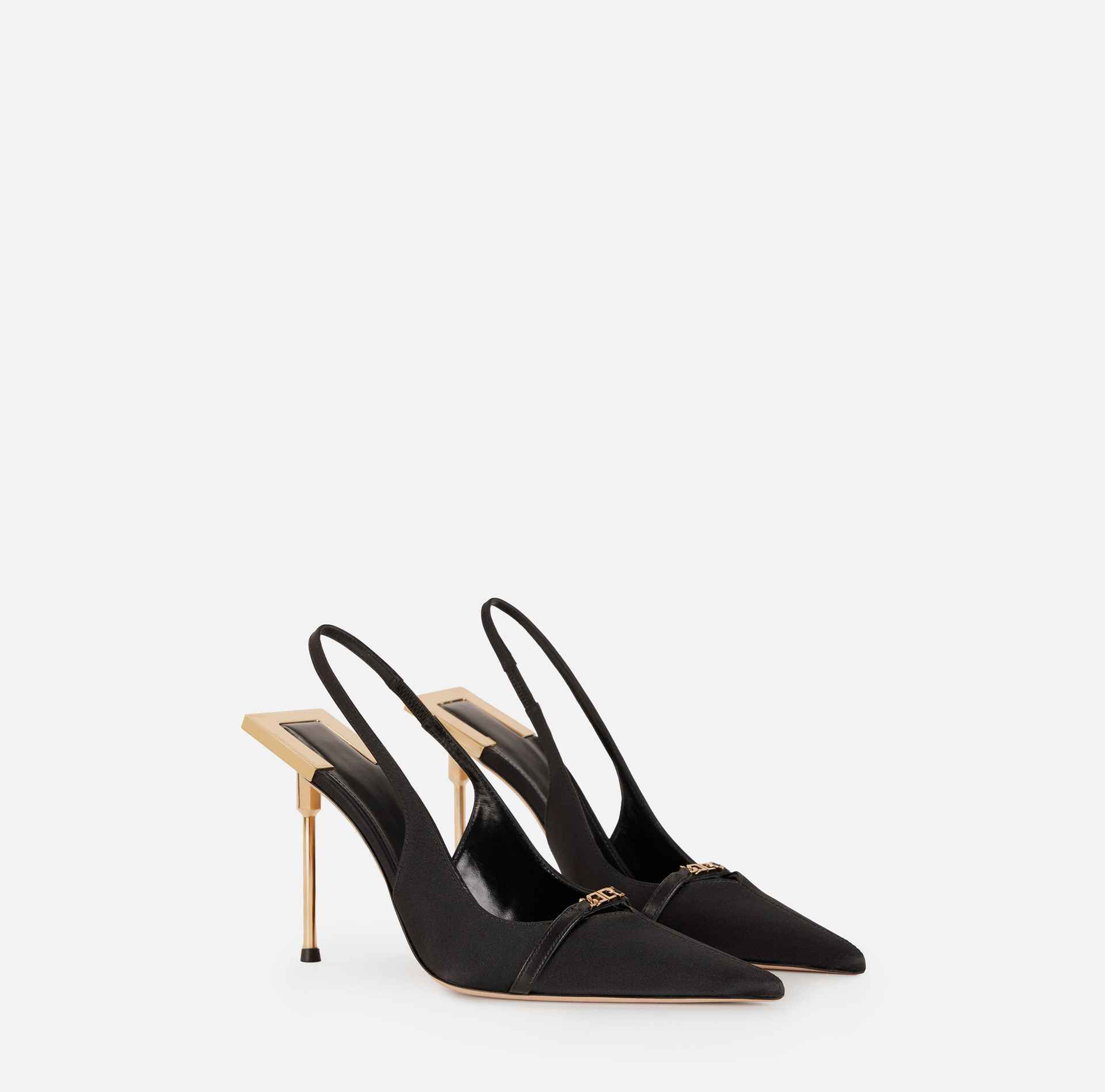 Czółenka bez pięty z satyny na rzeźbionym obcasie - Elisabetta Franchi