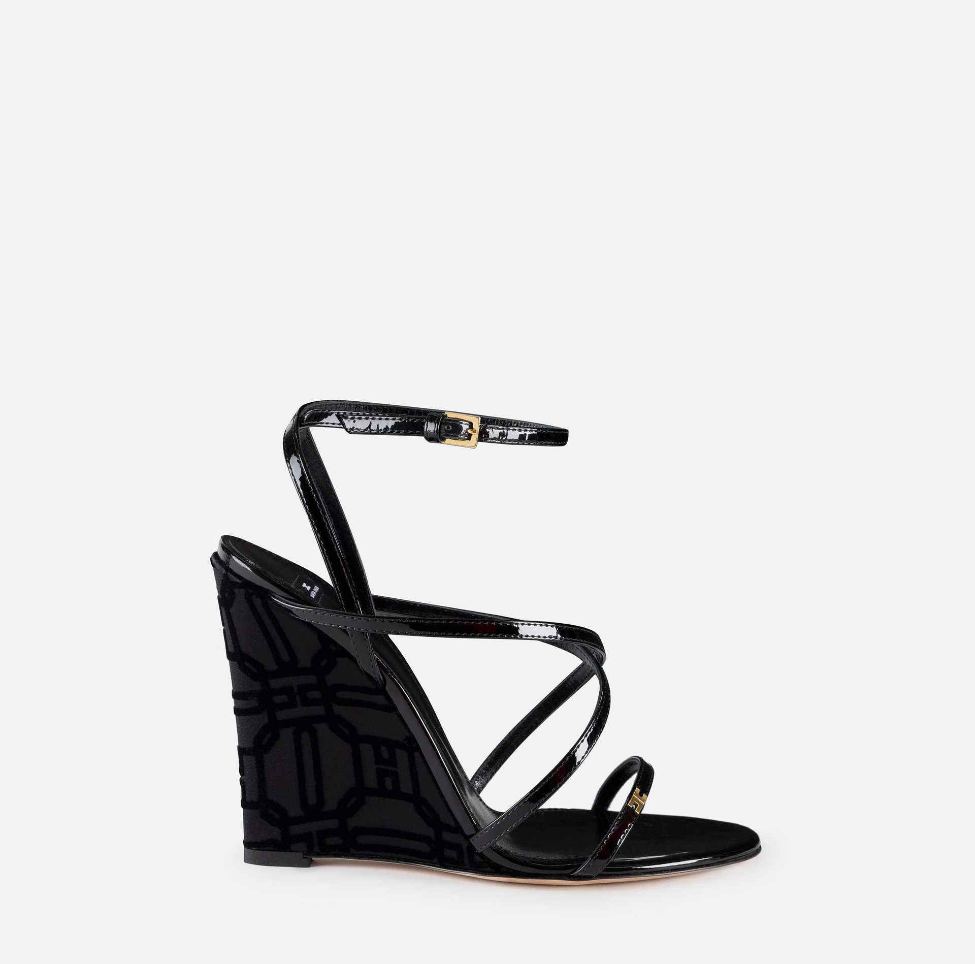 Sandales en cuir verni avec talon compensé en satin - SCARPE - Elisabetta Franchi