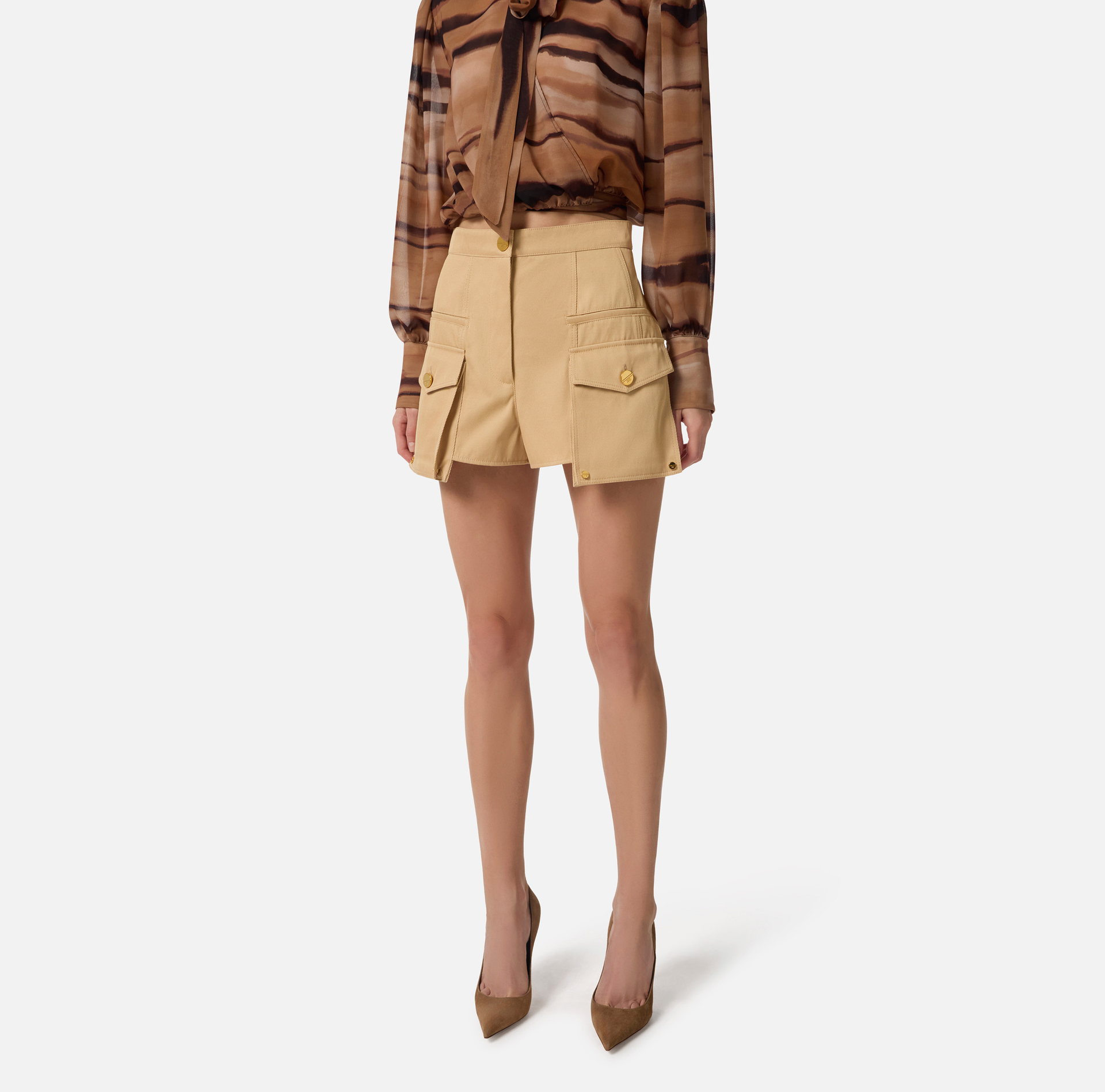 Cotton gabardine shorts with cargo pockets - Elisabetta Franchi
