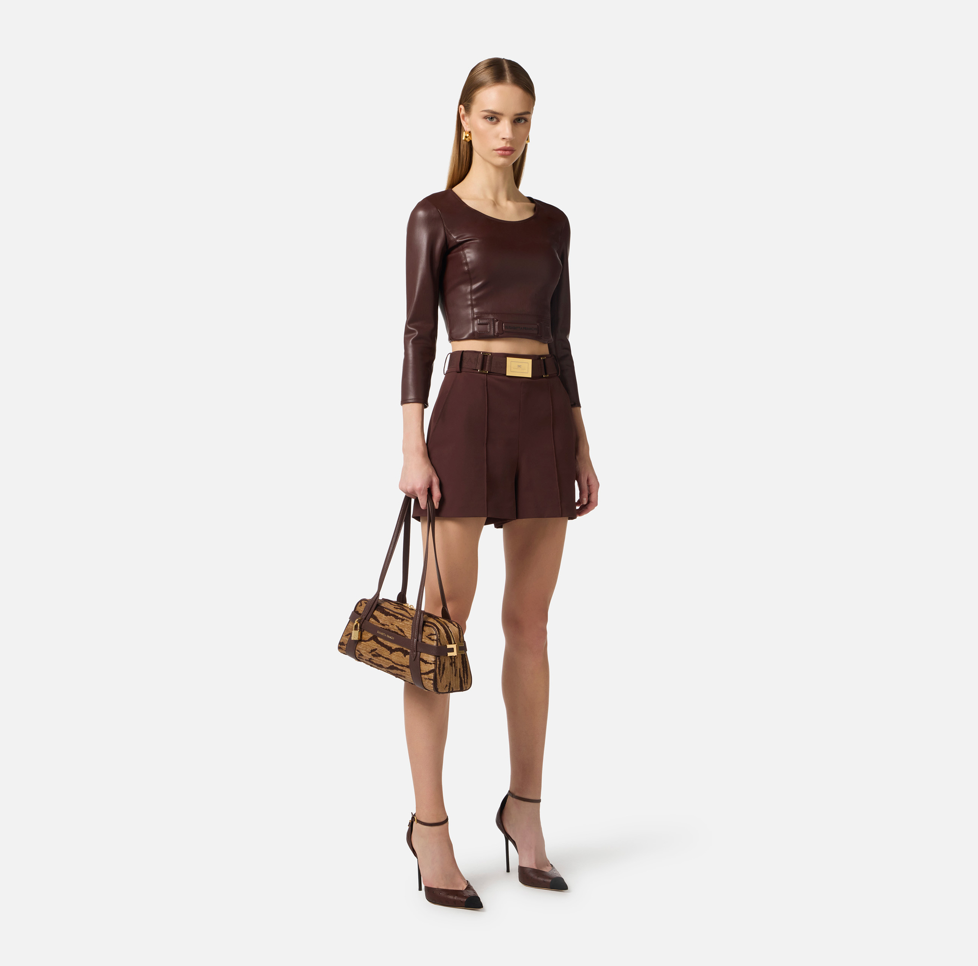 Shorts in technical bi-elastic fabric with belt - Elisabetta Franchi