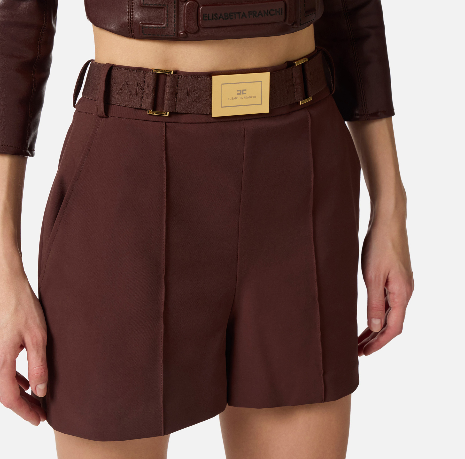 Shorts in technical bi-elastic fabric with belt - Elisabetta Franchi