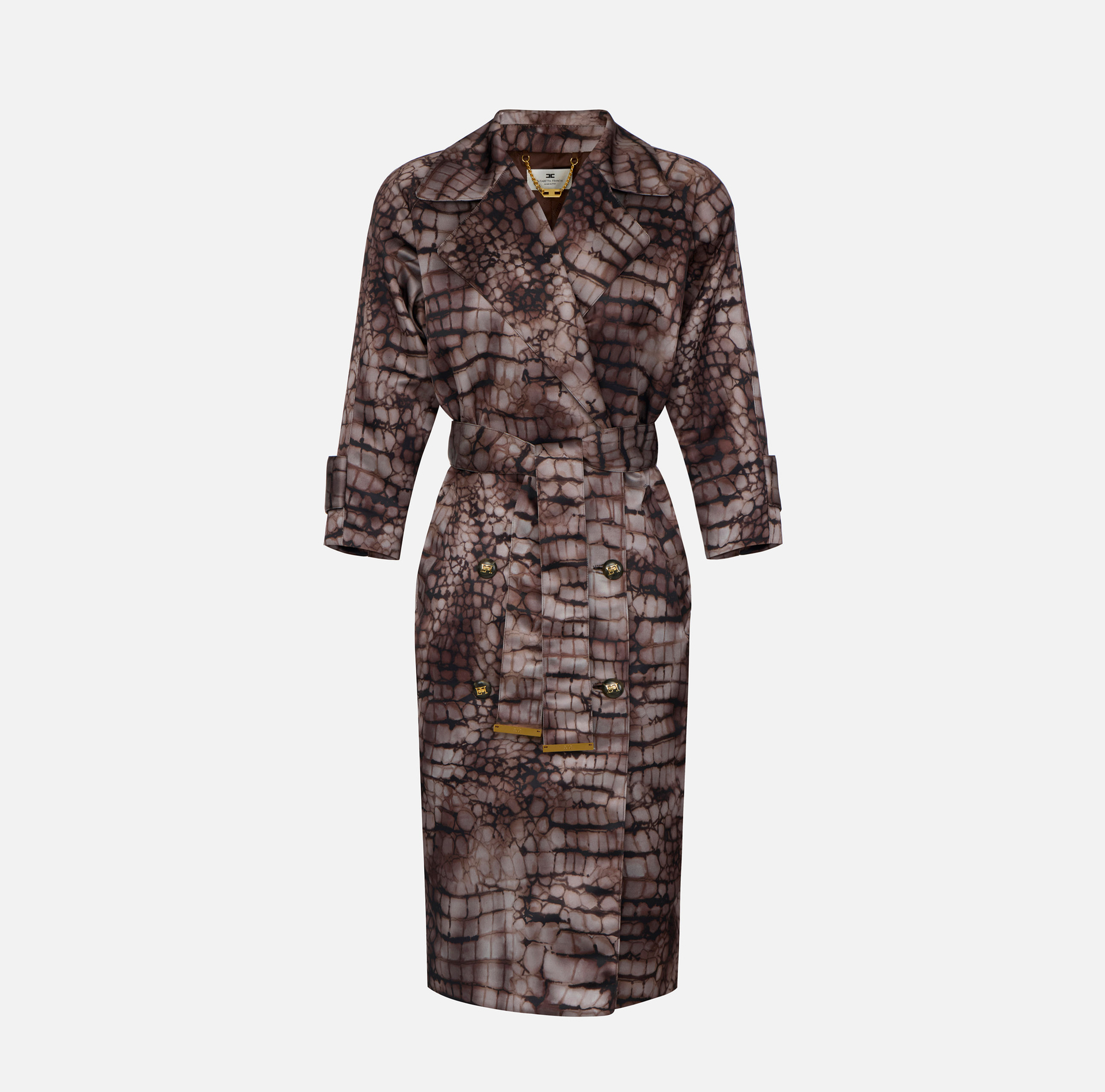 Trench coat in duchess satin fabric with alligator print - Elisabetta Franchi