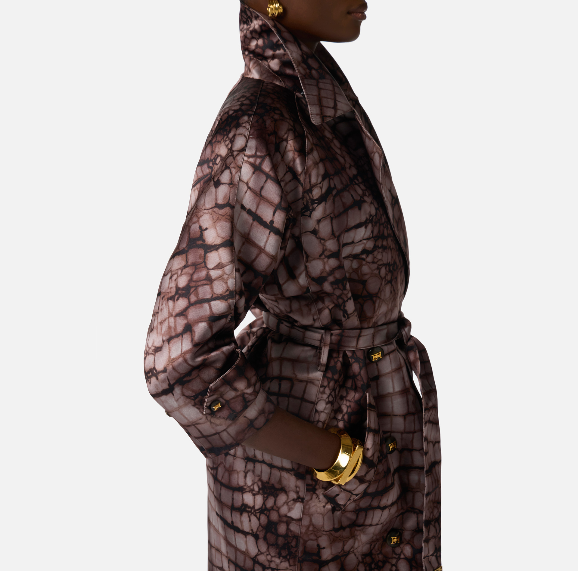Trench coat in duchess satin fabric with alligator print - Elisabetta Franchi