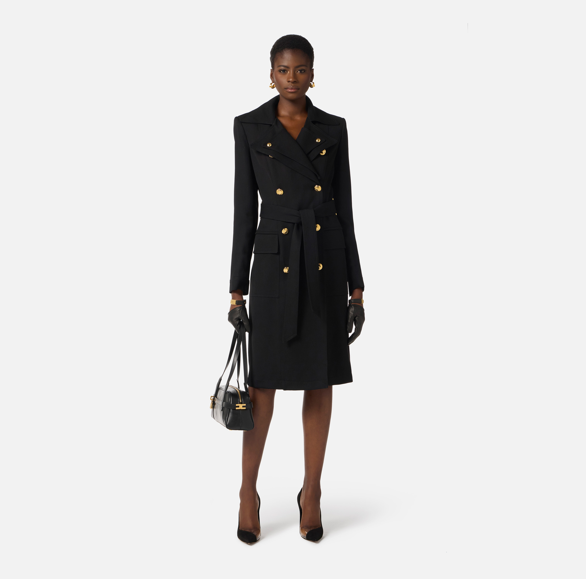 Gabardine trench coat with double lapels - Elisabetta Franchi