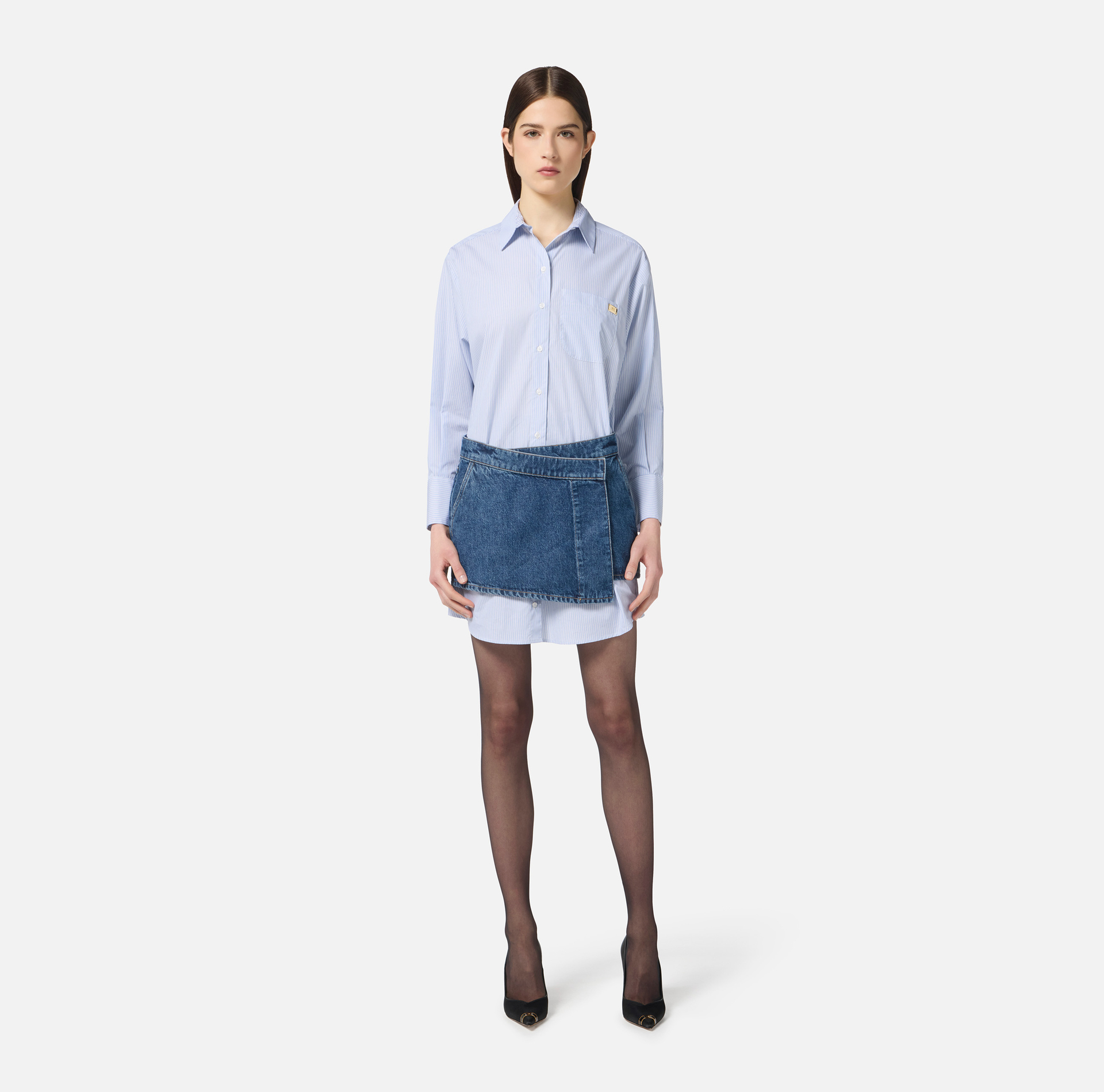 Robe en popeline de coton et denim - Elisabetta Franchi