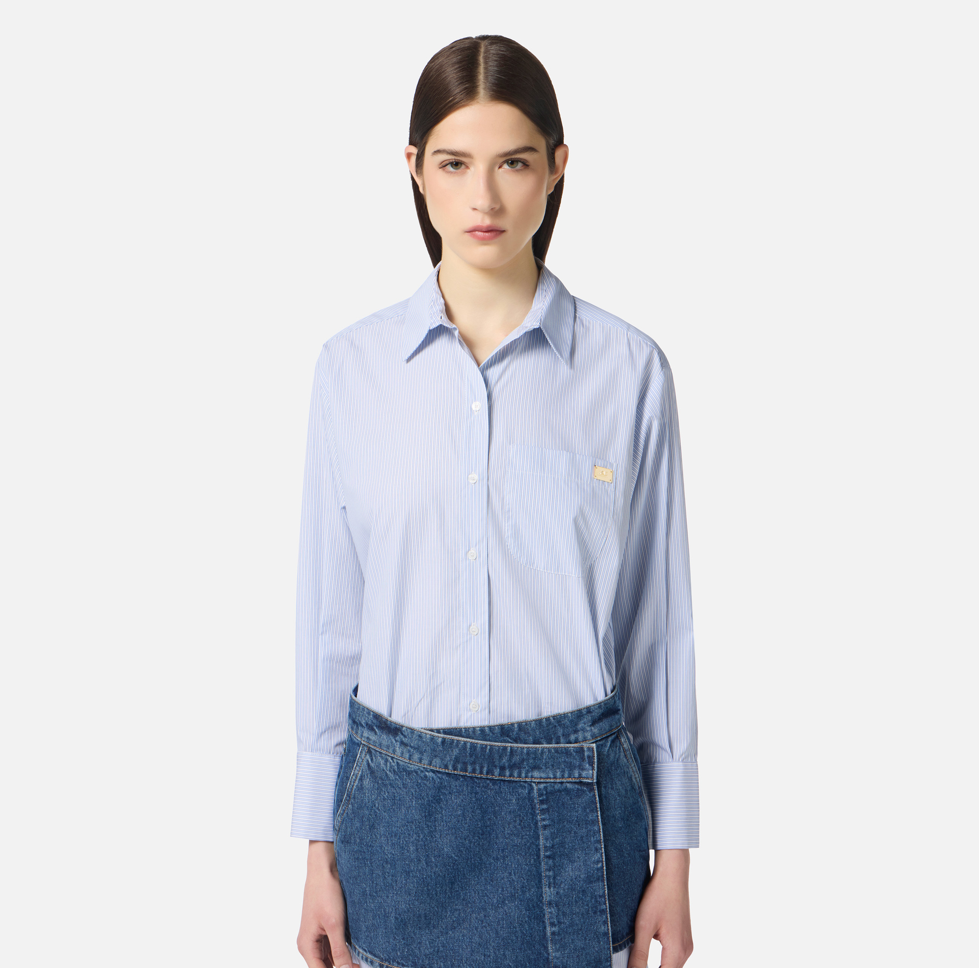 Robe en popeline de coton et denim - Elisabetta Franchi