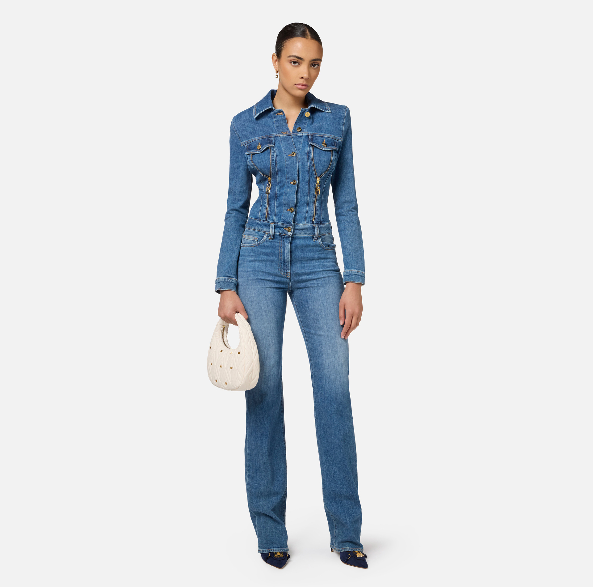Tuta in denim con zip e spalline - Elisabetta Franchi