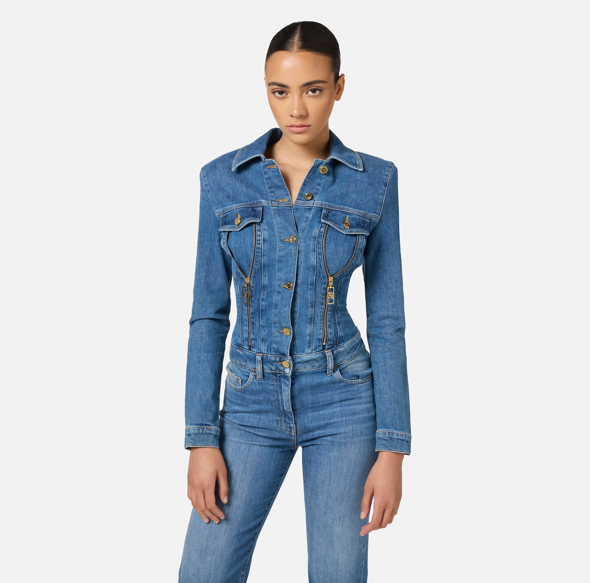 Tuta in denim con zip e spalline - Elisabetta Franchi